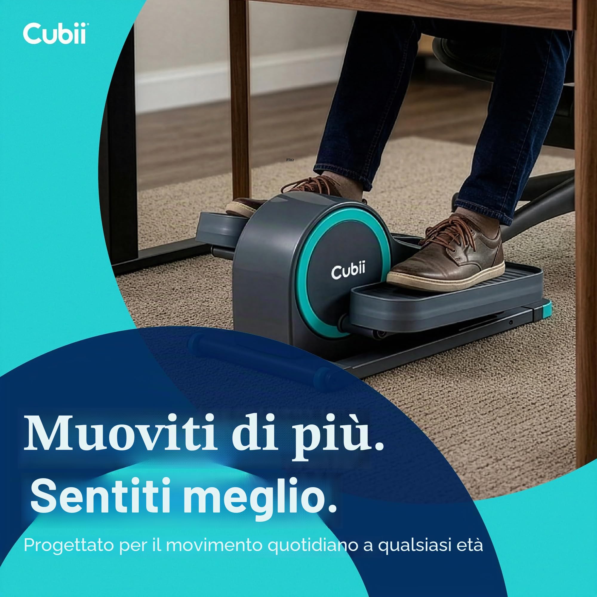 Cubii GO – Pedale ellittico da tavolo per bicicletta, con schermo LCD per fitness tracker, resistenza regolabile, lavoro da casa, ruote integrate e manico espandibile portatile
