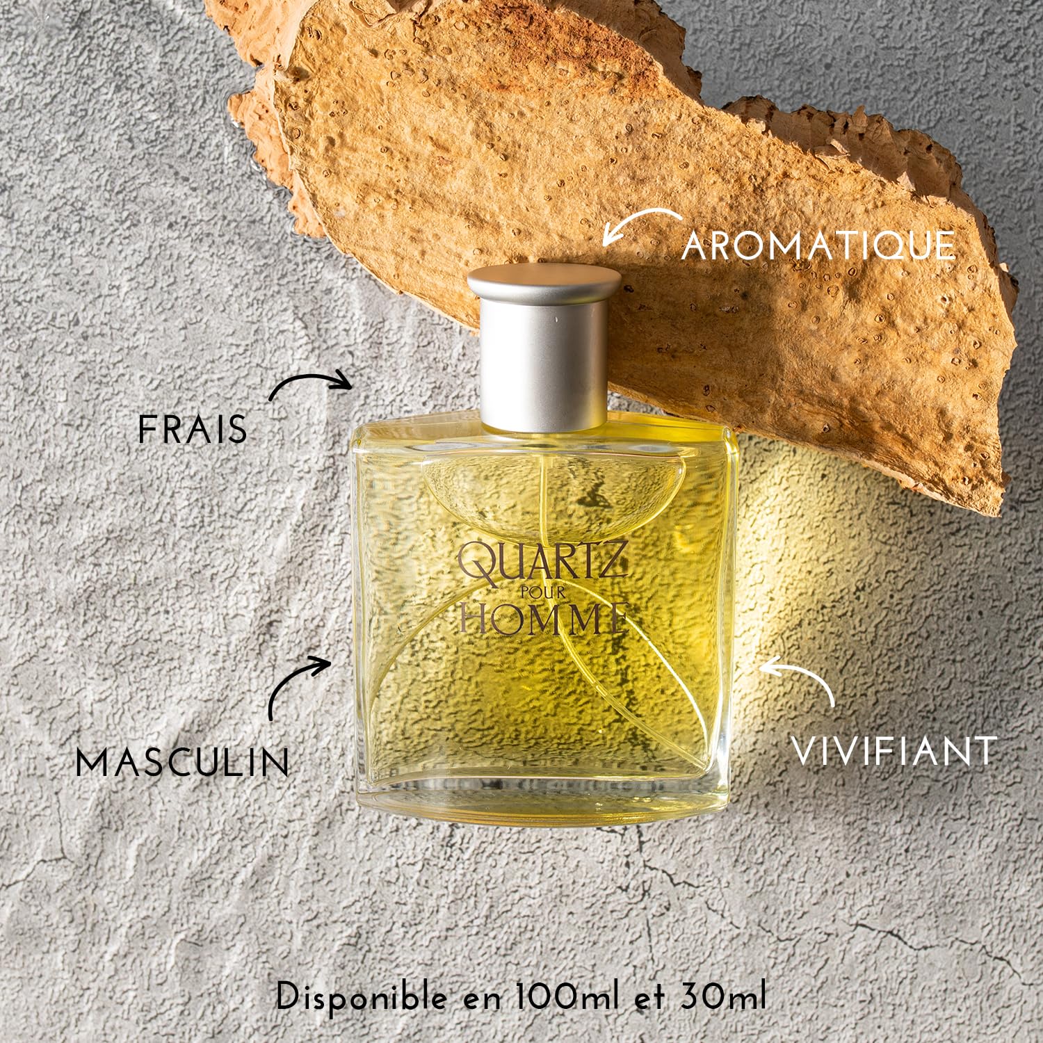 MOLYNEUX - Lot de 2 - Eau de parfum homme Quartz Homme 100ml et son format voyage 30ml, frais et aromatique, made in France