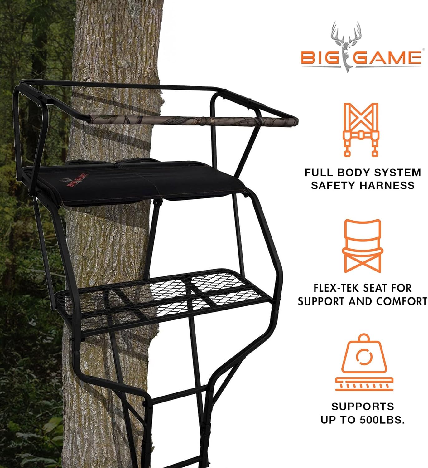 Big Game Guardian DXT High Quality Lightweight Portable 2 Person Hunting Outside Tree Ladder Stand, 18 Foot Tall Climbing System (2 Pack)