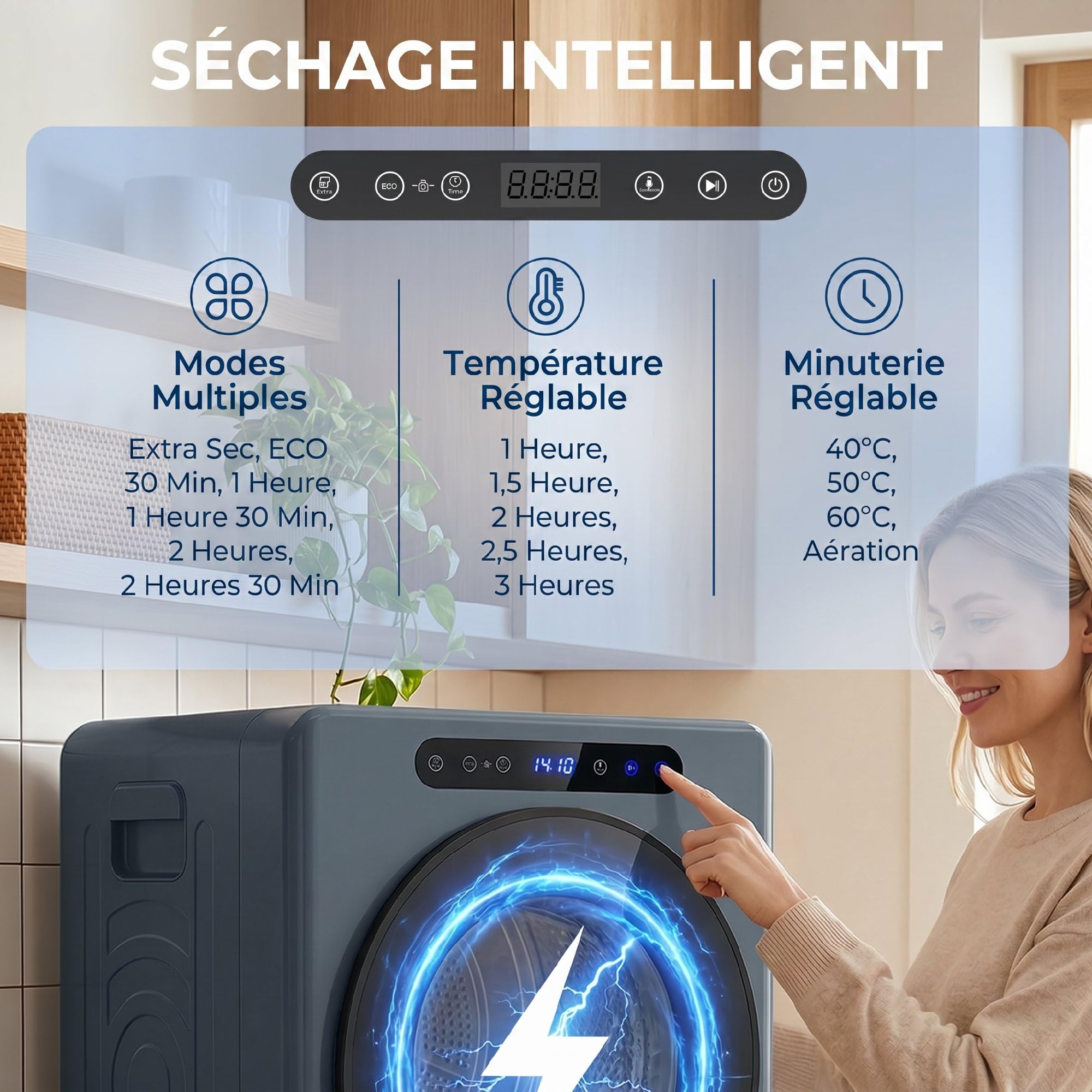 HOMCOM Mini secadora con ventilación 5kg con esterilización Azul