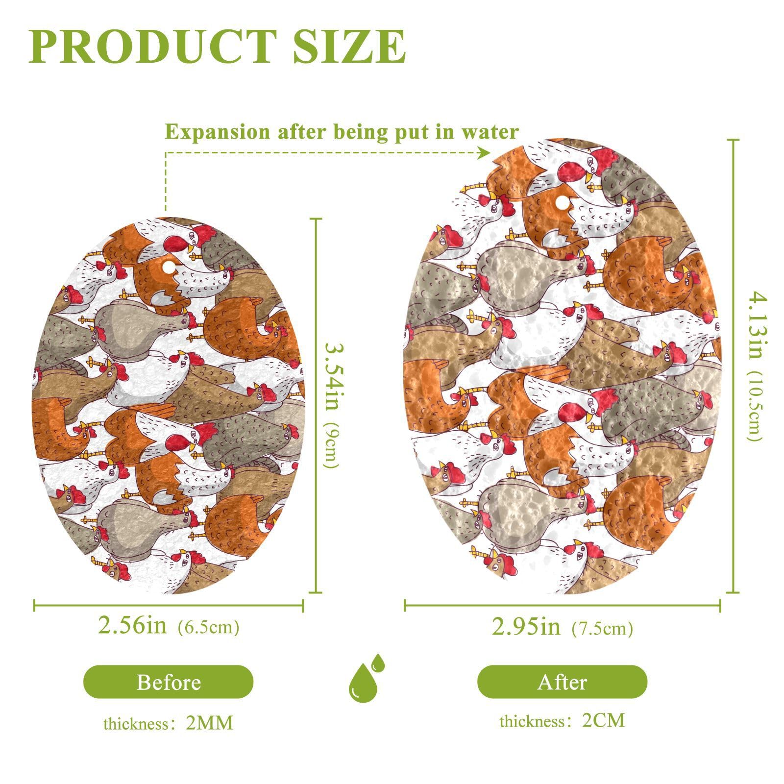 Doterii 3 Pcs Dish Sponge Farm Animal Chicken Pattern Compressed Sponges Kitchen Cleaning Scrub Sponges for Dishes