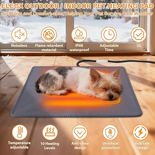 Miniatura 2 de Almohadilla térmica para mascotas ELEGX, almohadilla térmica ajustable para perros y gatos con 10 temperaturas, cama térmica eléctrica impermeable
