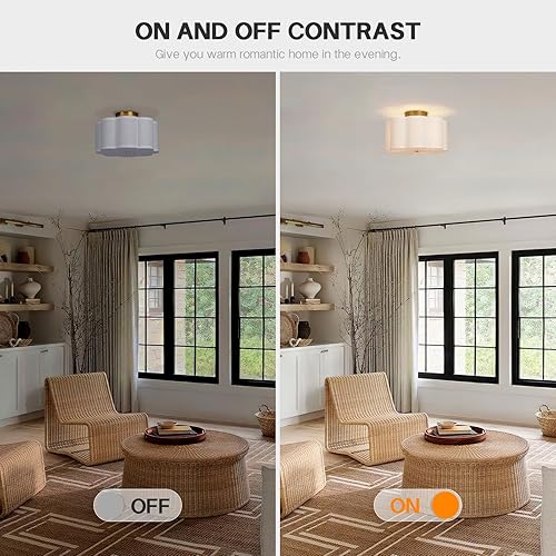 Miniatura 5 de Modern Flush Mount Ceiling Light,3-Light Nursery Light Fixture with Petal-Type White Fabric Shade,12.6 Farmhouse Drum Ceiling Light Fixture for