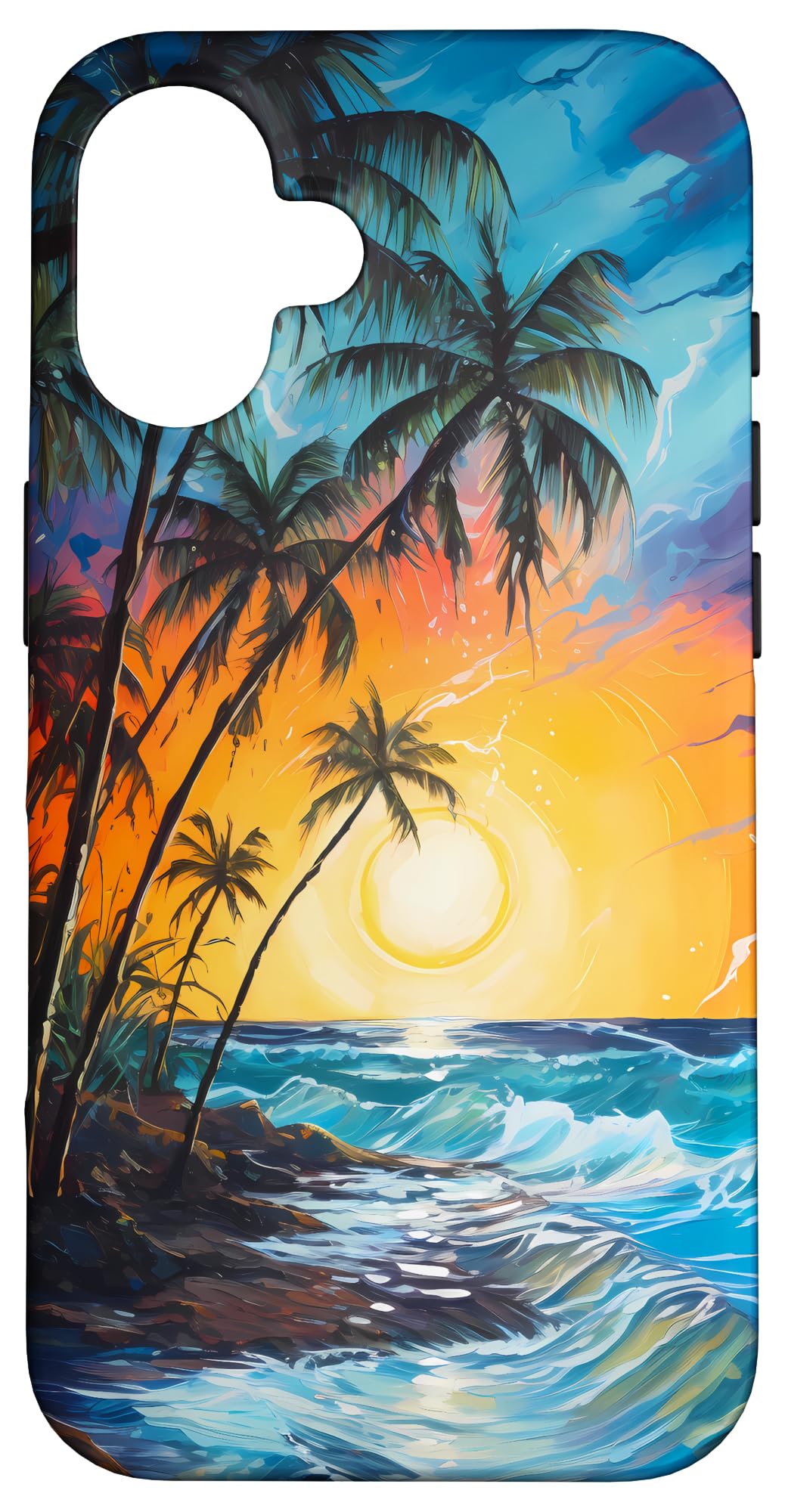Sunset at Sea Beach Paradise with Palm Trees, An Ocean Beach Case for iPhone 16