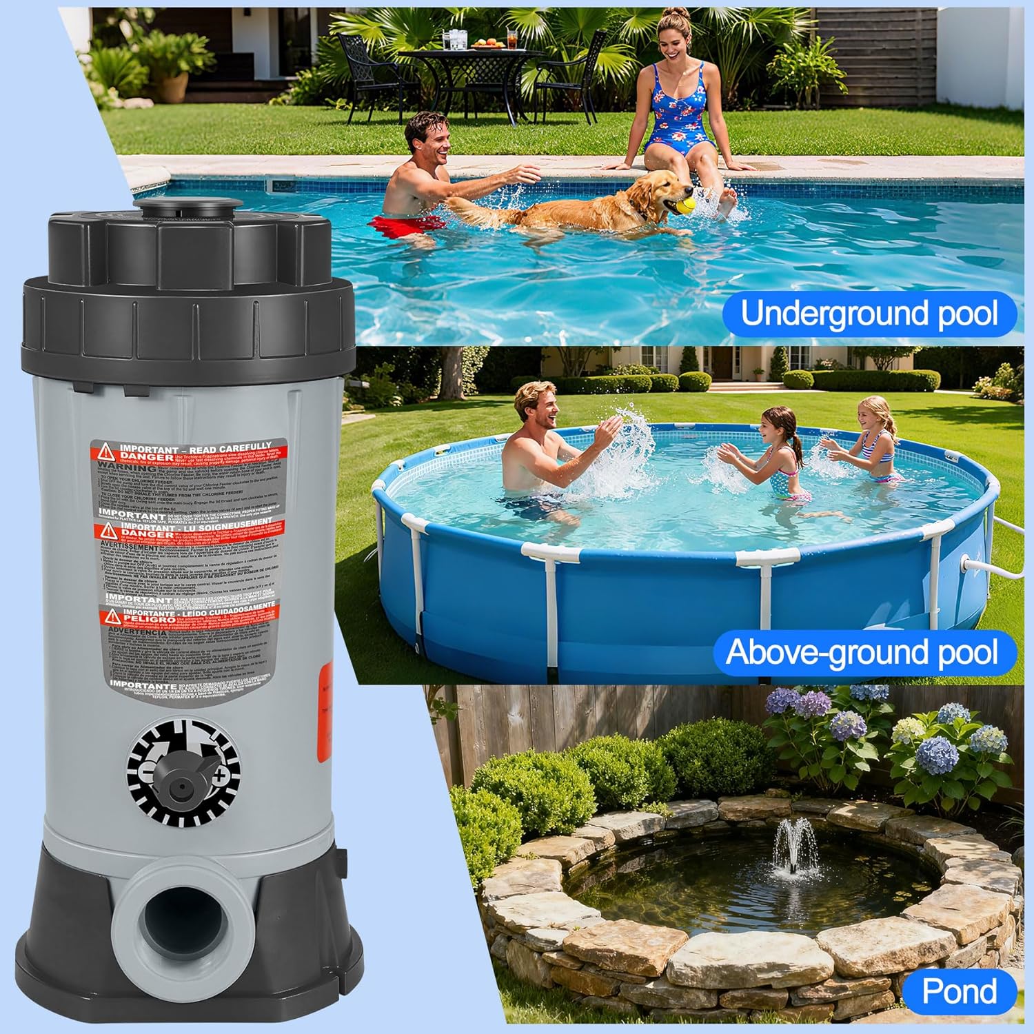 SeaSlep Off-Line Automatic Pool Chlorinator with Adjustable Output, Automatic Chlorine Feeder with 9.0 Lbs Capacity,Easy to Install Off Line Chlorinator for Inground Pool,Compatible with Hayward(Grey)