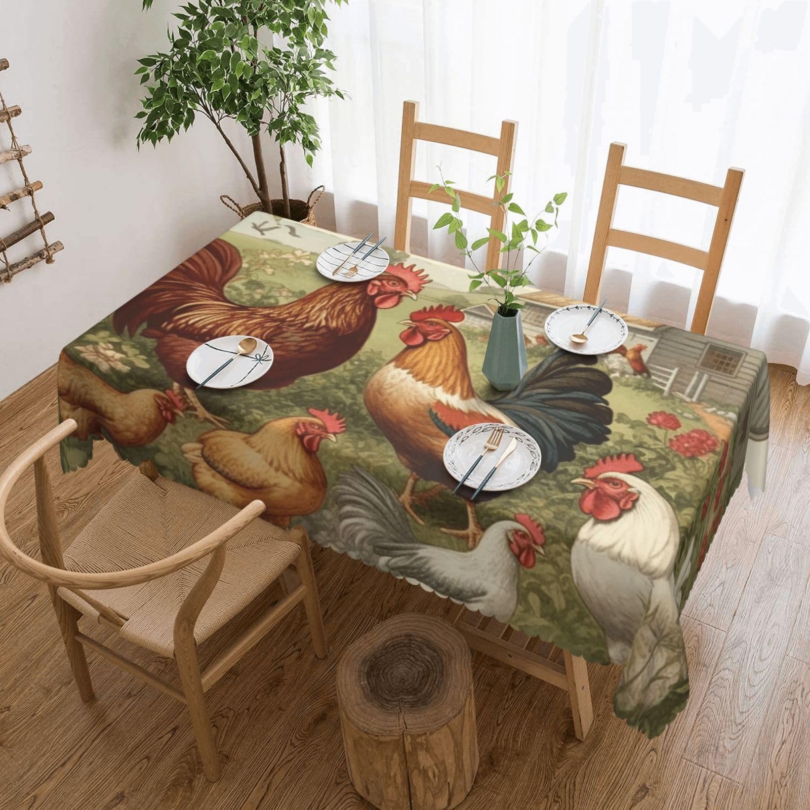 FodPand Chickens and Farm Tablecloths for Rectangle Tables 54 x 72 Inch - Reusable Washable Dining Table Clothes - Stain and Wrinkle Resistant Decorative Fabric Table Cover for Wedding Party