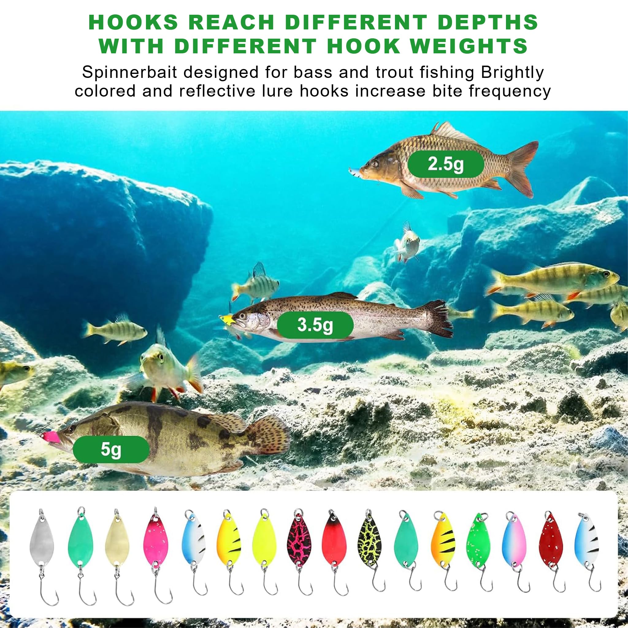 Set cucchiai per trote da 16 Pezzi, Accessori per la Pesca da 2,5g/3,5g/5g con Scatola, filatore per cucchiaini per trote