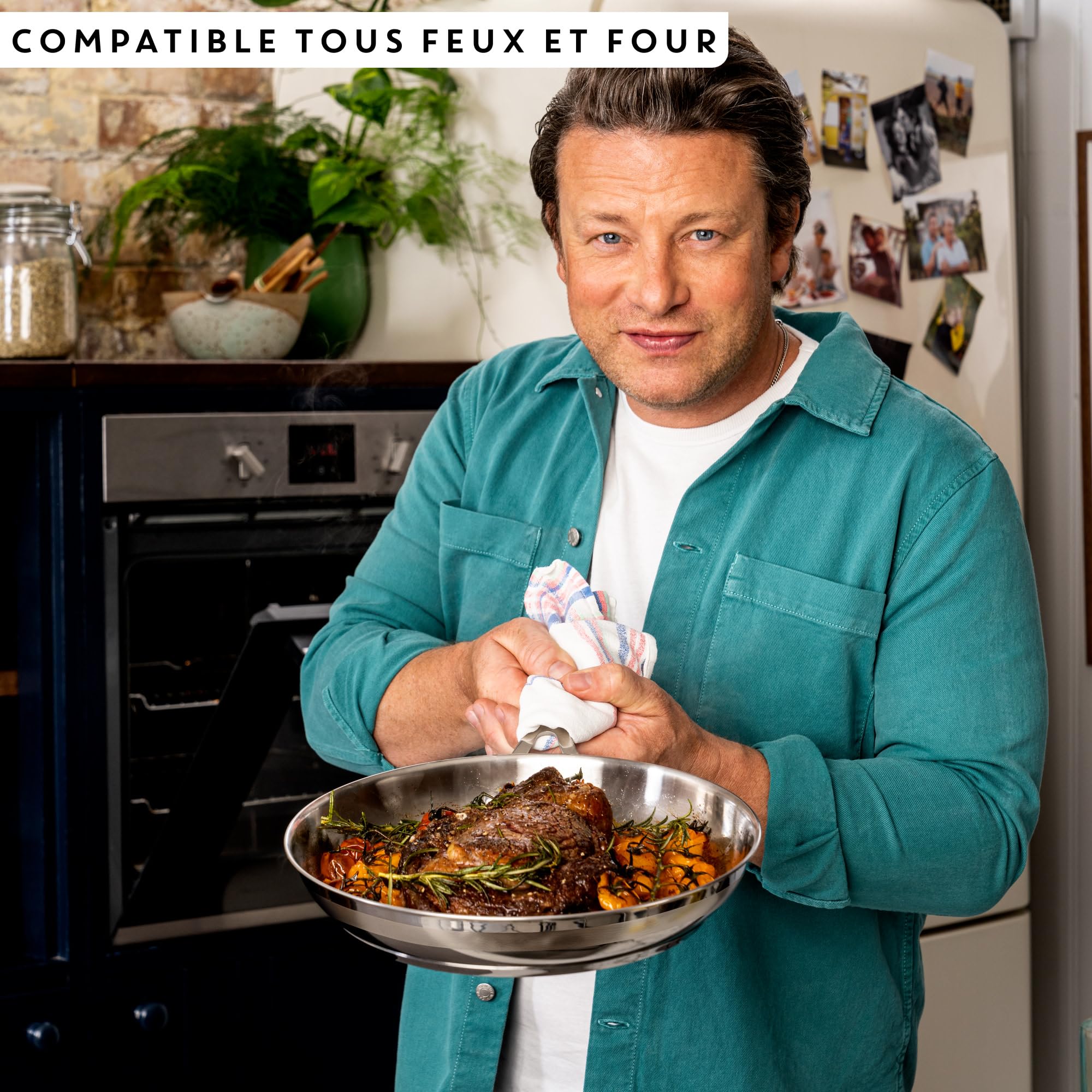 Tefal Jamie Oliver Cook' Smart, Poêle 24 cm, Inox, Induction, Robuste, Poignée rivetée, E3110455