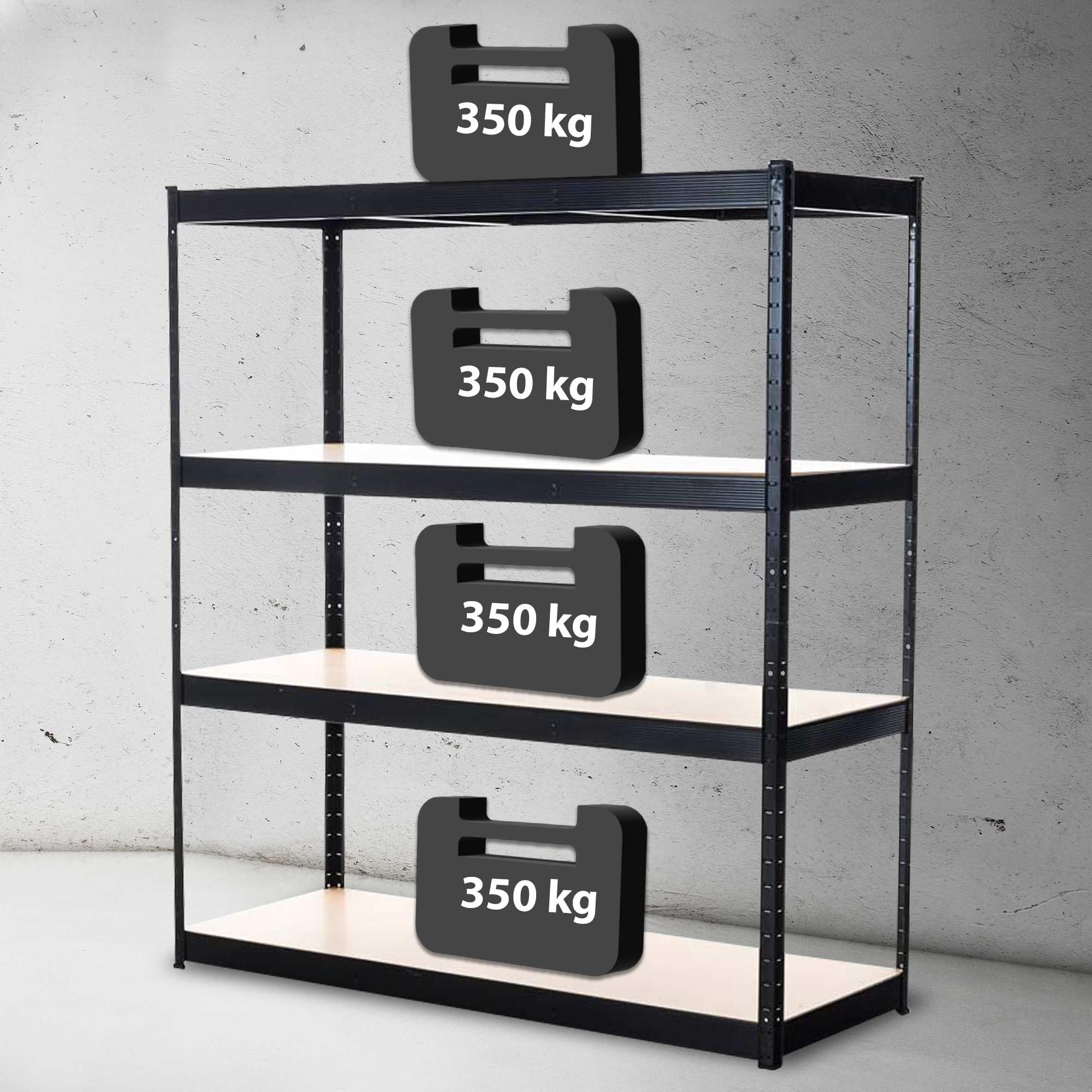 CLP Estantería Metálica de Almacenaje 160x60x180 cm Galvanizado I Capacidad por Estante 350 kg I Estantería de 4 estantes I Bastidor de Almacen, Color:Negro