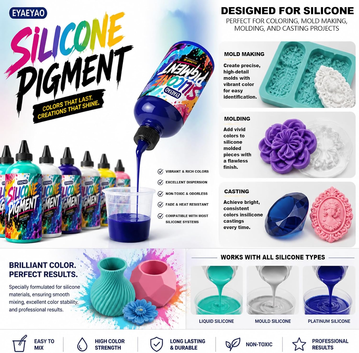 EYAEYAO Silicone Rubber Pigment - Navy Blue Paste Silicone Coloring Dye for Mold Making, Molding and Casting - Vibrant Color Pigment for Epoxy Resin Molds Making, Statues DIY Craft(Navy Blue, 3.5 oz)