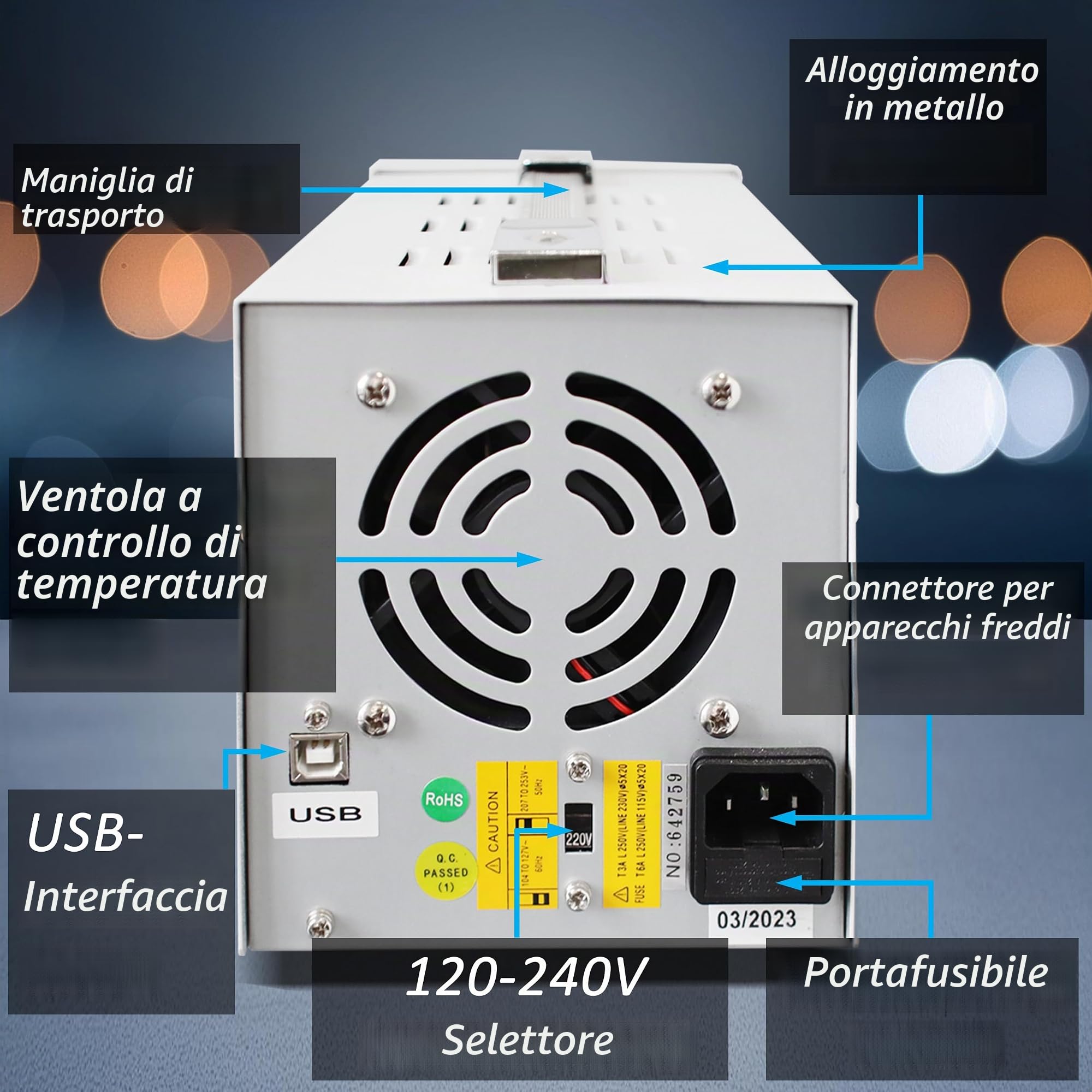 PeakTech 6173 - Alimentatore da laboratorio 0-30 V / 0-5 A DC SELV lineare con trasformatore di isolamento, alimentatore da laboratorio con USB e software