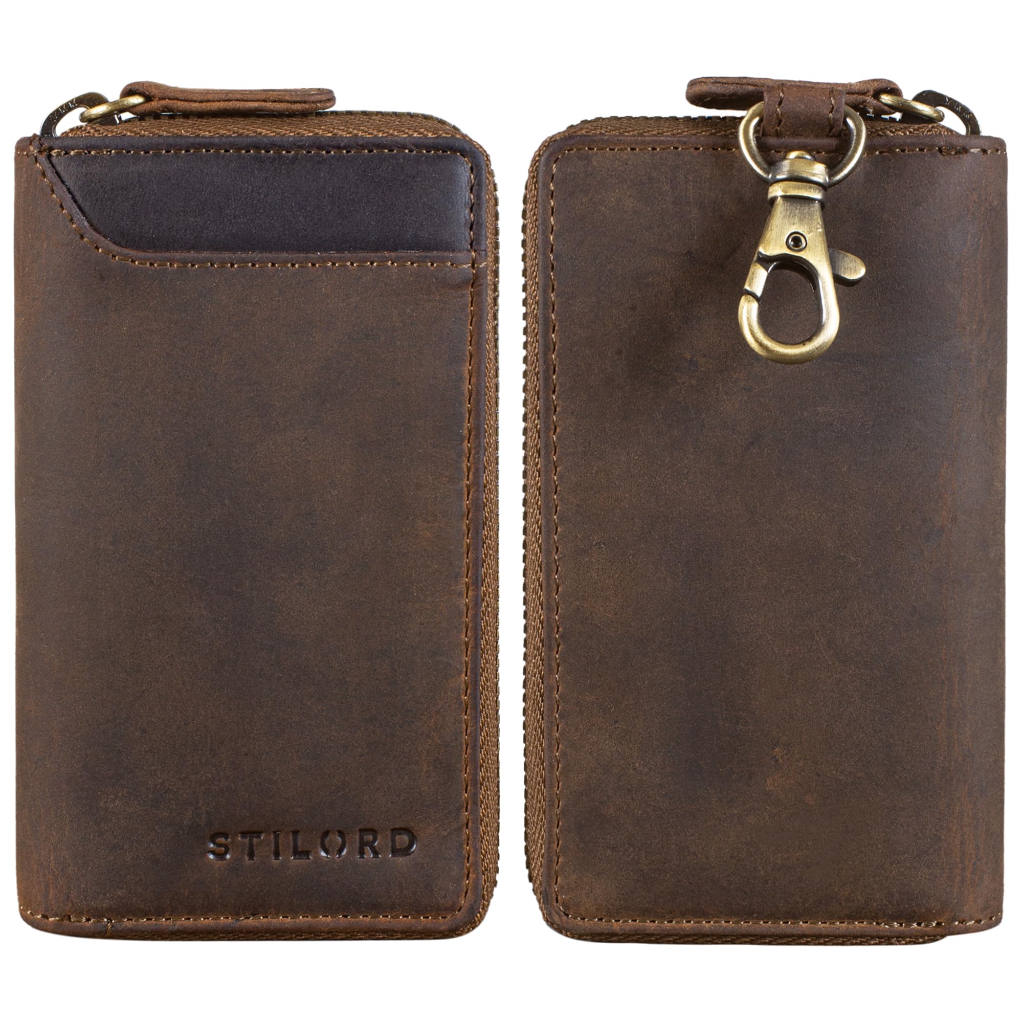 STILORD "Devin" Skórzane etui na klucze małe Mini Card Wallet Small Wallet RFID Key Case Organiser Keyring z pudełkiem prezentowym Kolor:czarny