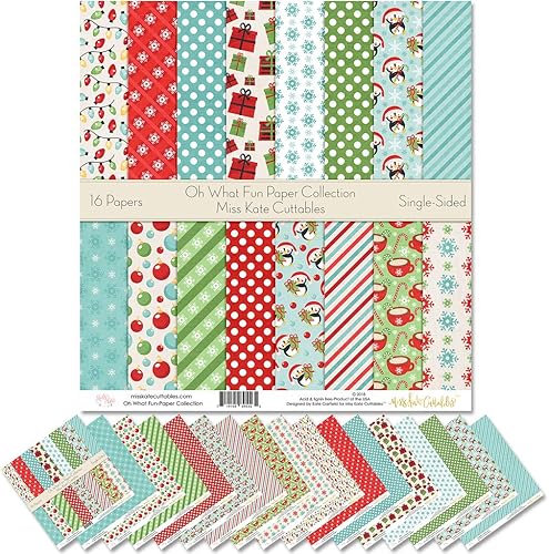 Paquete de papel con patrón  Oh What Fun  Scrapbook Premium Specialty Paper de una cara de 12 x 12 pulgadas, colección incluye 16 hojas  por Miss