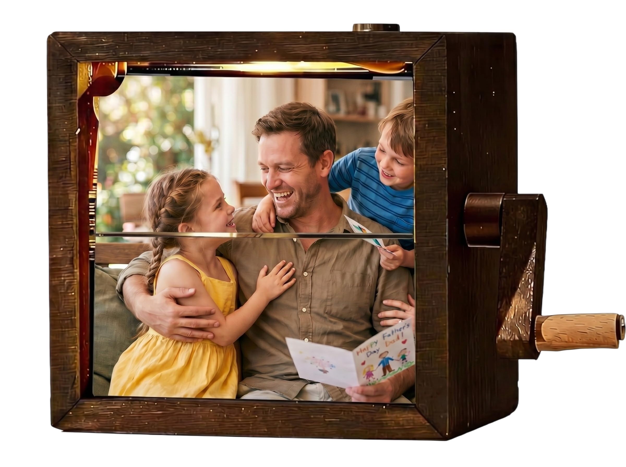 Personalized Photo Flip Book Frame Hand Crank Photo Album With LED Light Wooden Flip Book Mother's Day Photo Gifts for Father's Day Dad Family Birthday Walnut
