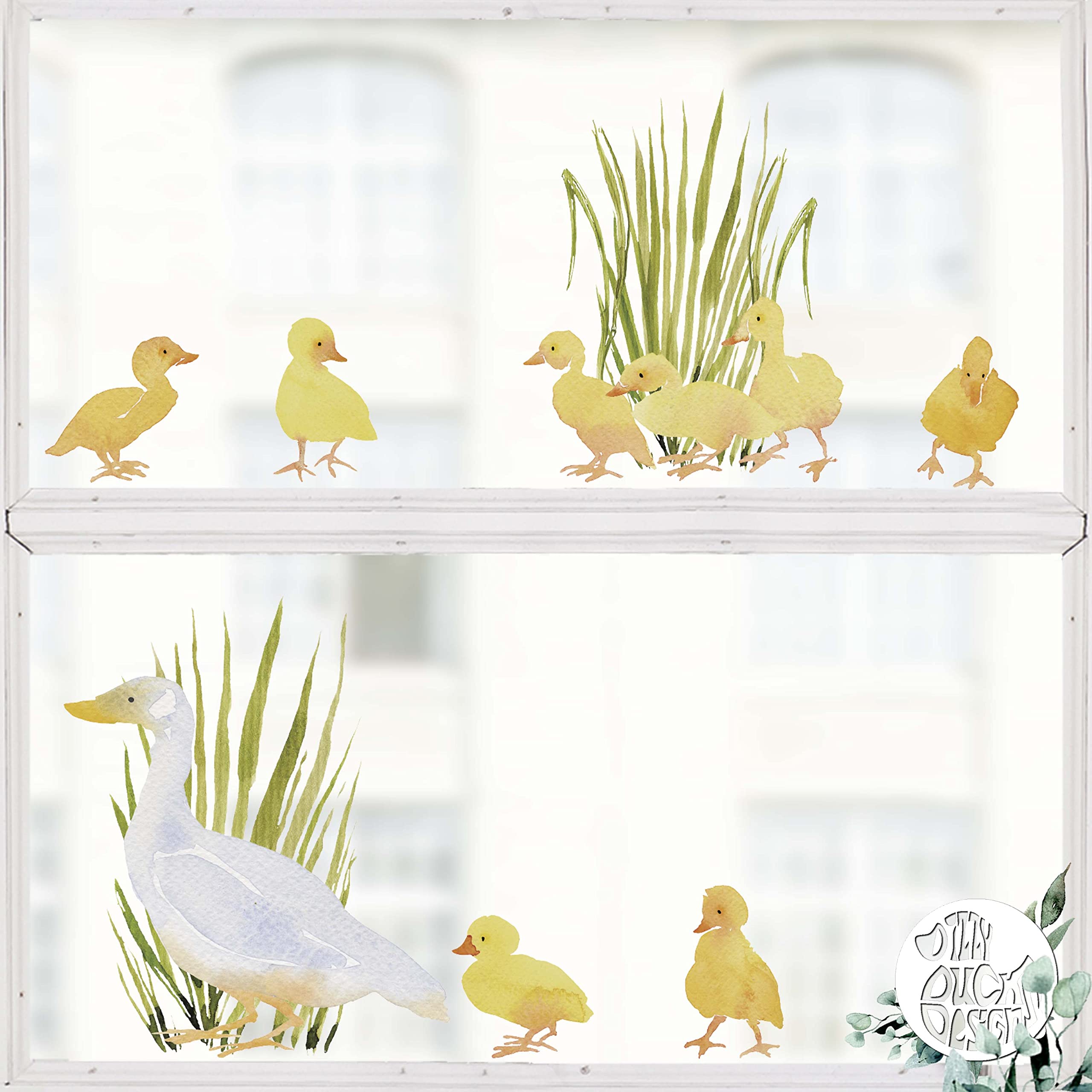 Dizzy Duck Designs 7X Dizzy Duck Spring Window Stickers - Reusable - Mummy Duck And Ducklings Windown Decal Set - Easter Seasonal Window Clings - Small