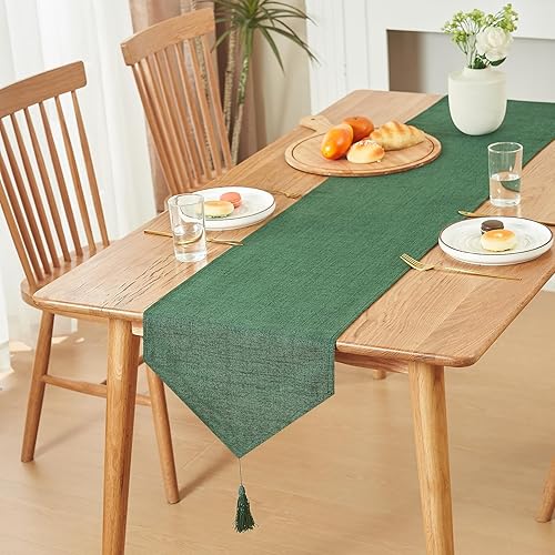 Miniatura 4 de WAITER TREE Camino de mesa estilo lino con borlas, lavable, rústico, para decoración de mesa de comedor, café, sala de estar, Navidad, Acción de
