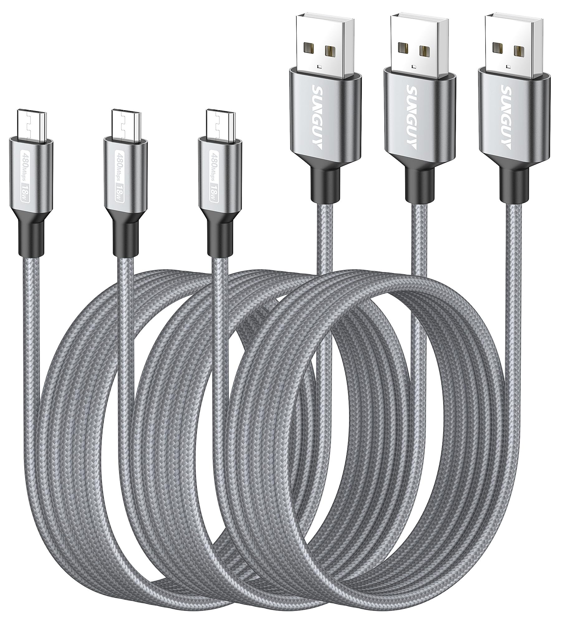 SUNGUY Cavo Micro USB, [3 pezzi 2m] Cavo Micro USB in Nylon di Ricarica rapida per Android Galaxy S7/S6, Edge J7/J5/J3, Wiko, LG, PS4