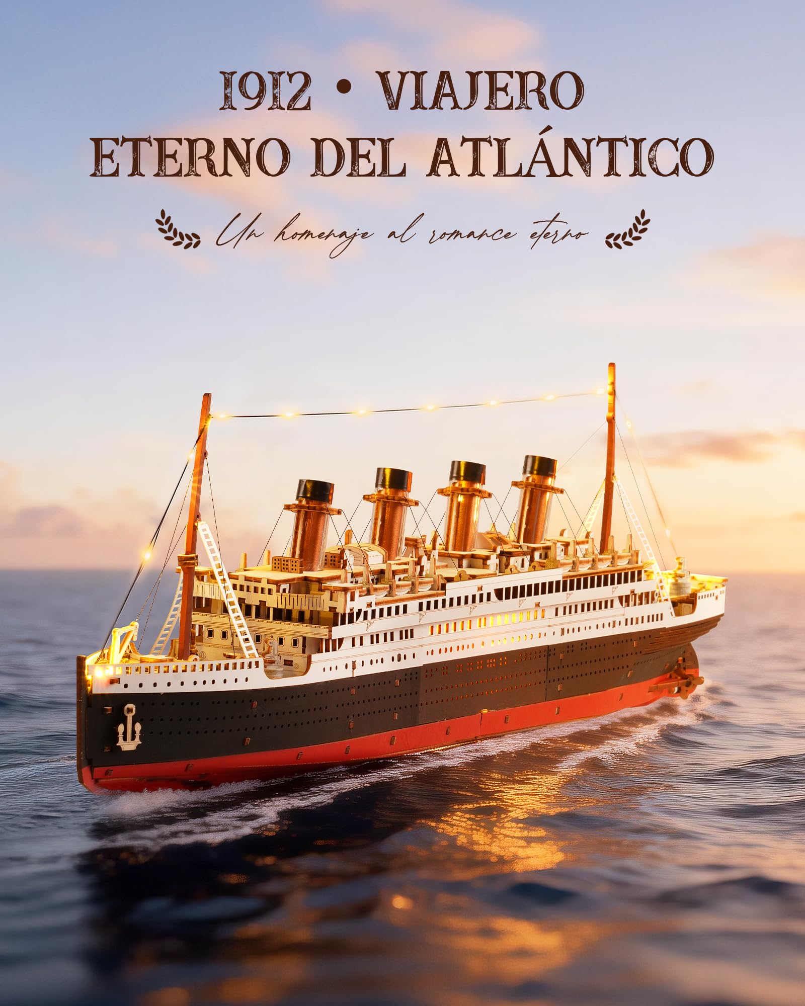 ROBOTIME Rompecabezas 3D de madera 1912 Eternal Atlantic Voyager, kit de modelo para adultos para construir, decoración del hogar, regalos artesanales para adultos y niños