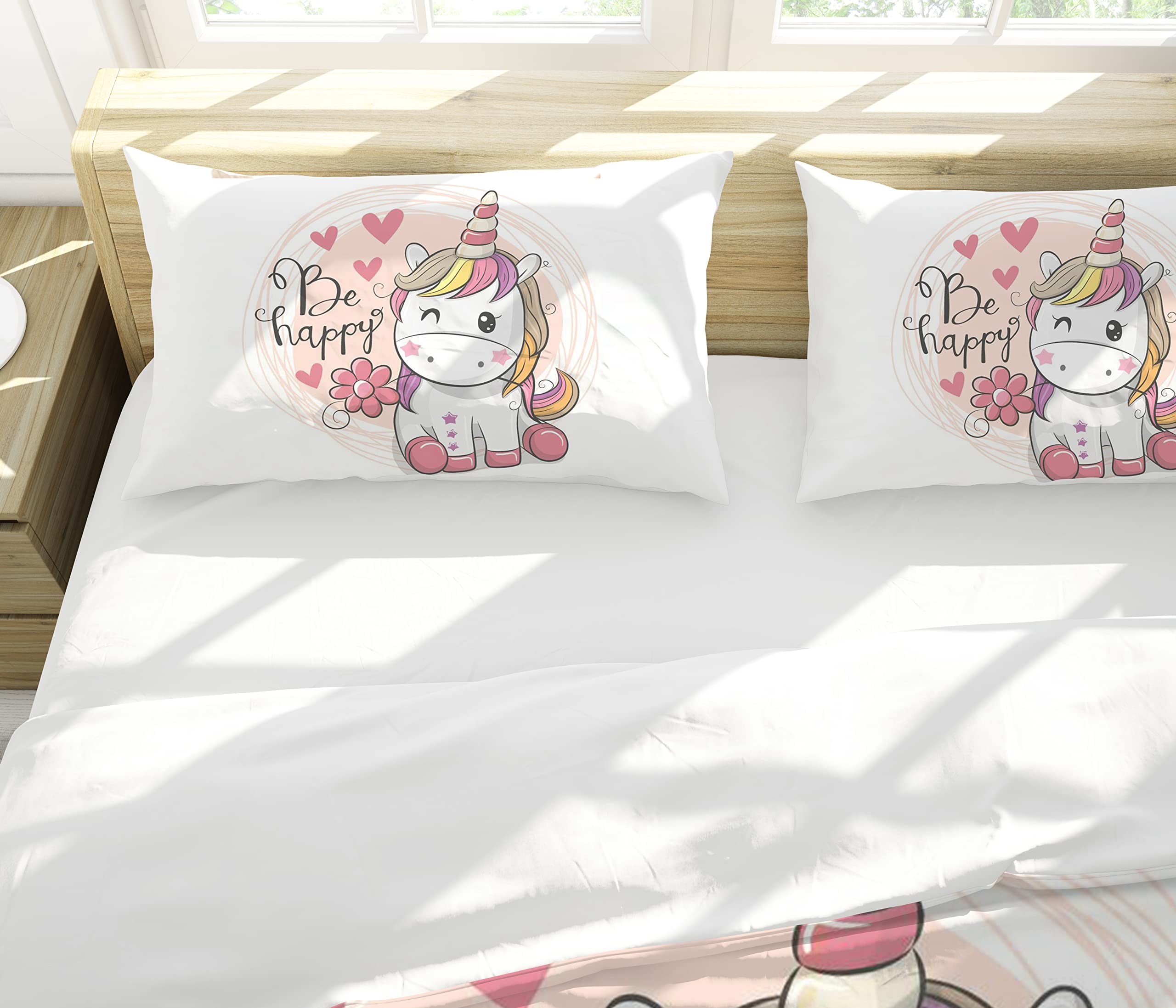 Set di biancheria da letto per bambini, con copripiumino e 2 federe, motivo unicorno, in microfibra, con chiusura lampo (Stile C, 135 x 200 cm)