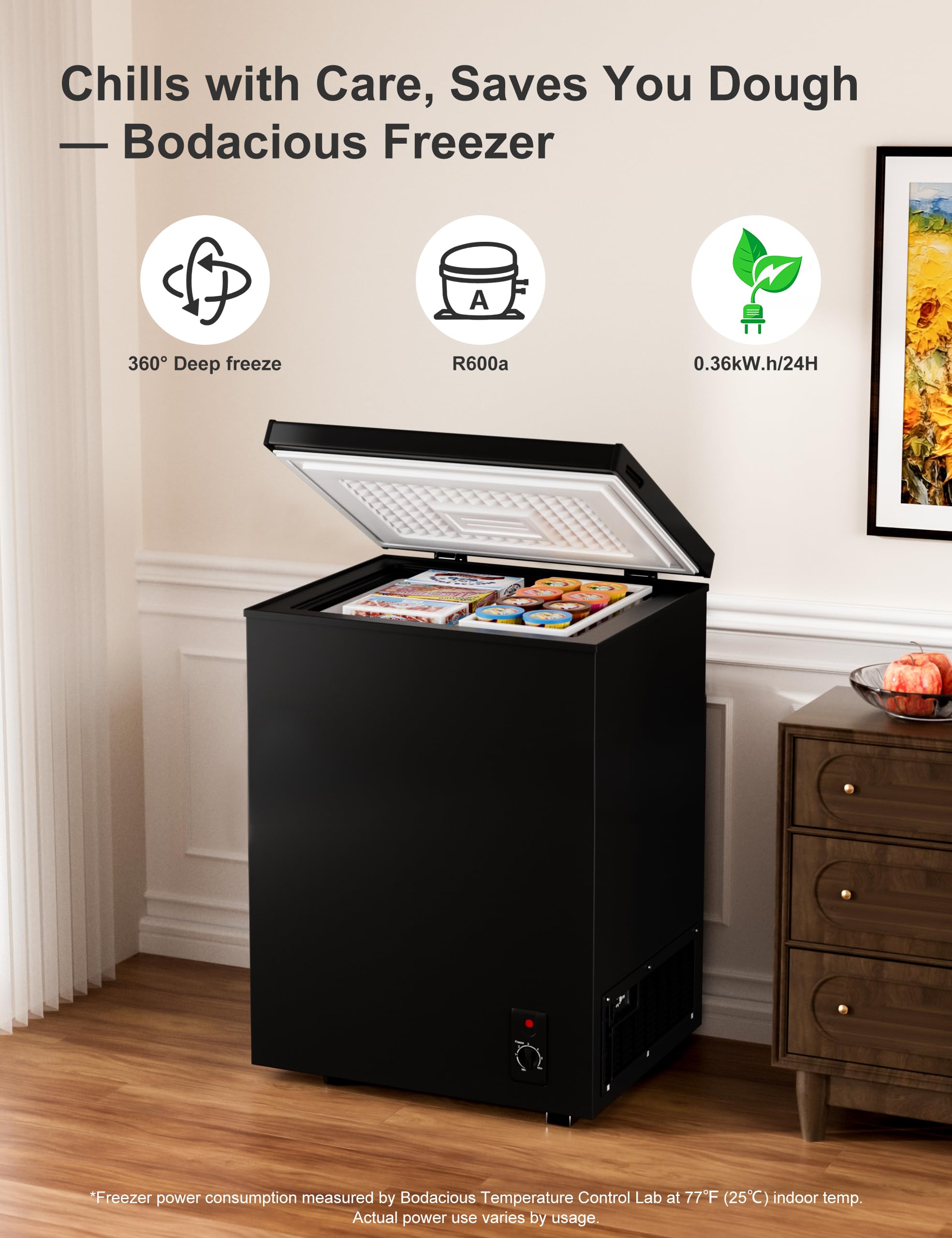 3.5 Cubic Feet Compact Chest Freezer with Removable Basket for Home/Kitchen/Office/Bar/Dorm - Top Open Door Energy Saving & Ultra-Quiet Manual Defrost Deep Freezer - Black