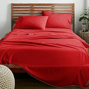 American Home Collection 4 Piece Full Size Bedding Sheets and Pillowcases Set - Ultra Soft Microfiber - Breathable, Wrinkle Free, Easy Care, Durable, Oeko-Tex Certified Sheet Set (Full, Red)