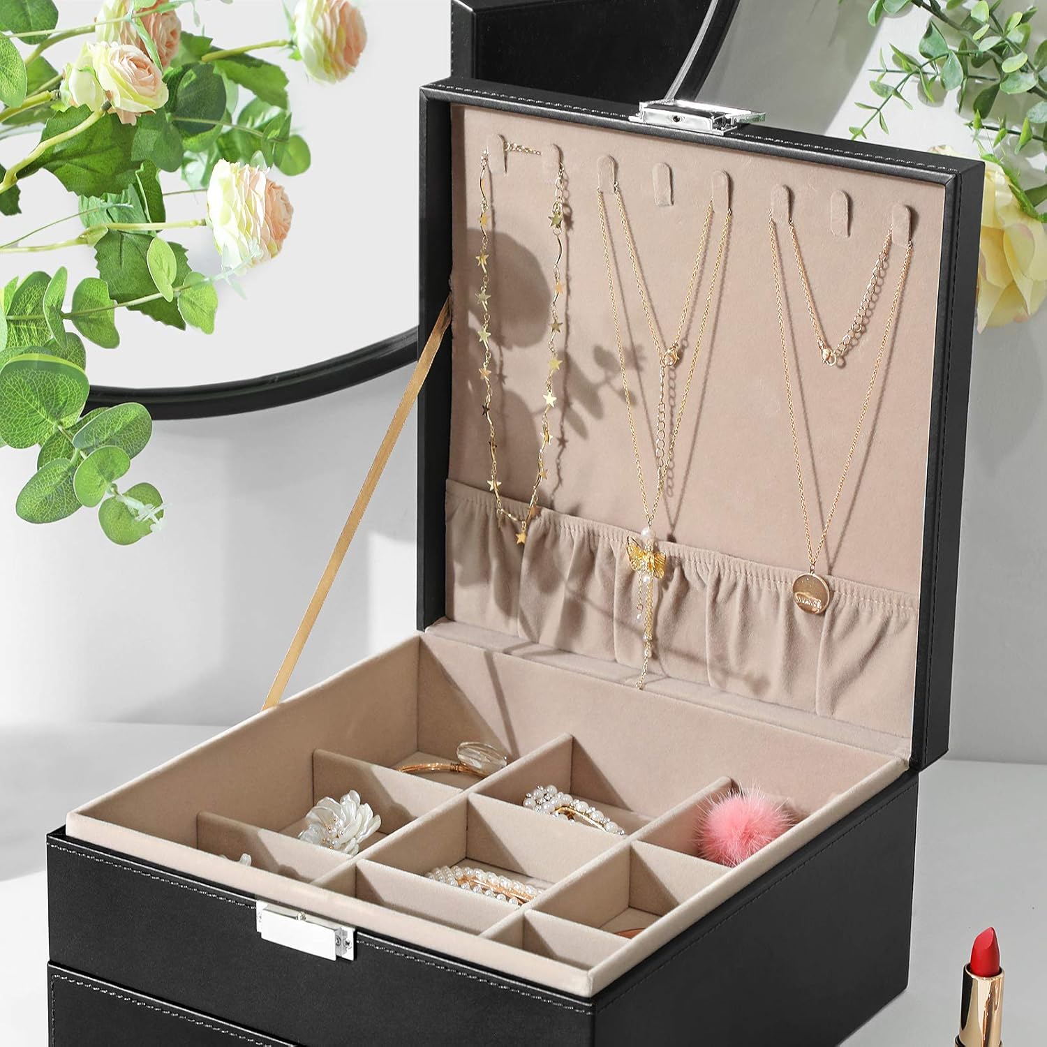 SONGMICS Jewelry Box, 3 Layers Jewelry Organizer with Removable Tray, Drawer, for Necklaces, Earrings, Rings, Black UJBC241BK : Clothing, Shoes & Jewelry