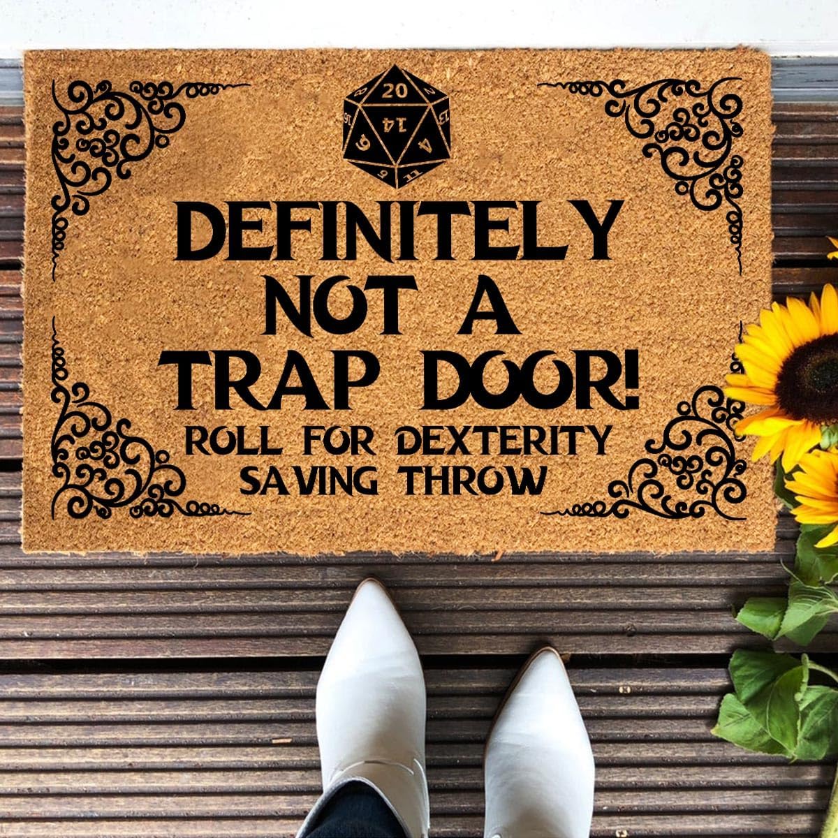 Funny Coir Doormat Definitely Not A Trap Door roll for Dexterity Saving Throw Doormat for Entryway Heavy Duty Porch Decor Welcome Mats for Entrance Natural Coconut Thick Brown Mat 23.7x15.7 inch