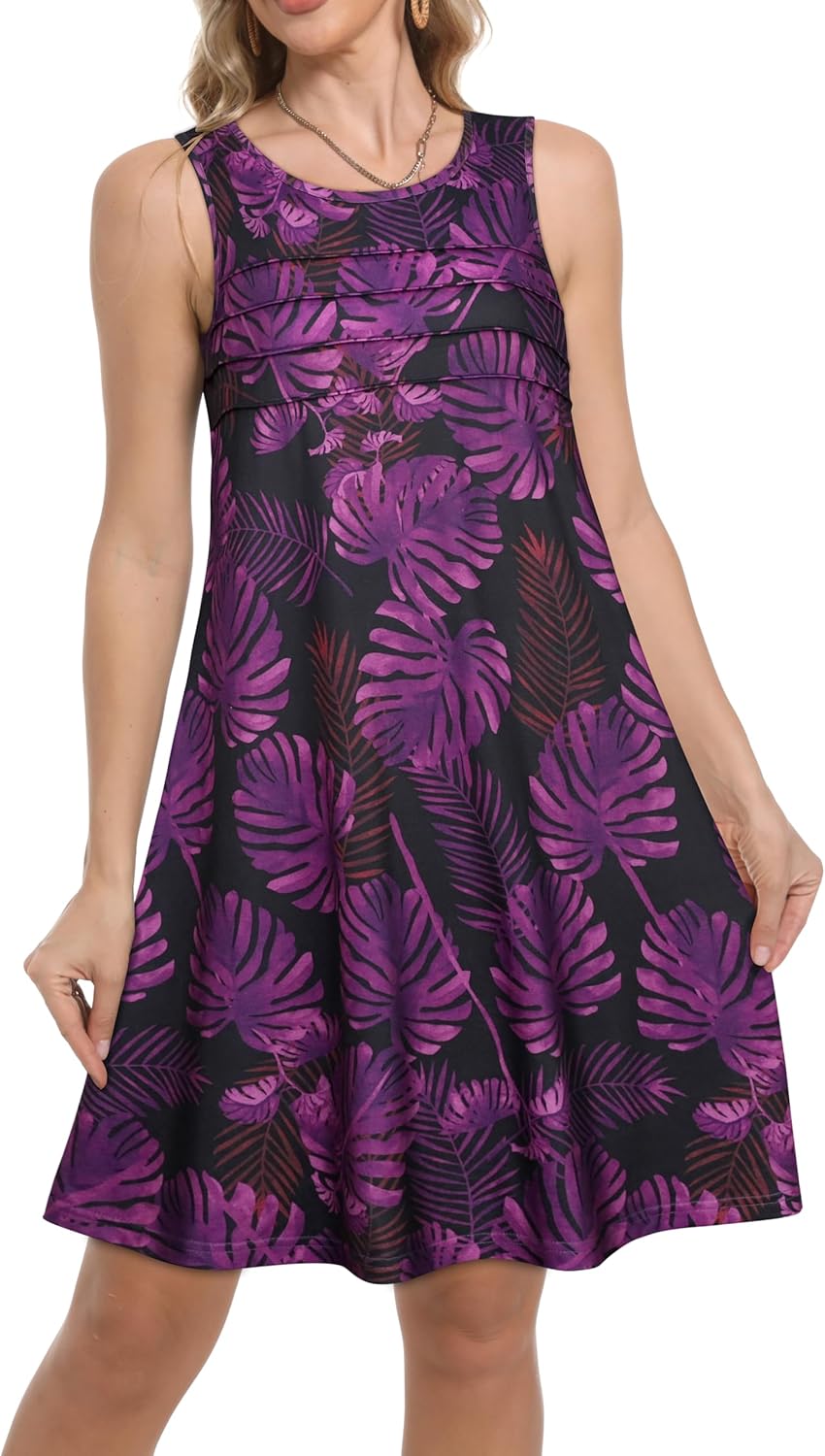 Sundresses for Women Casual Summer Pleated Front Loose Sleeveless Tank Dress with Pockets - Image 5