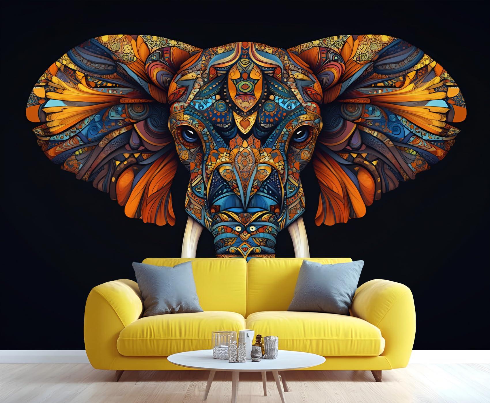 YXQAIED Elephant Wallpaper, Boho Bedroom Wallpaper, Mandala Wallpapers for Living Room, Not Self Adhesive Plant Forest Photo 3D Wall Murals & Room Decor, 350x256cm — image 1