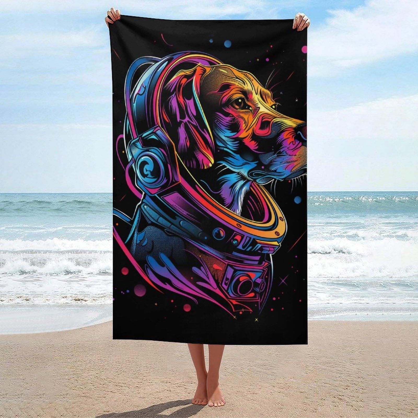 Serviette de plage anti-sable Chien Astronaute pour des instants bien-être