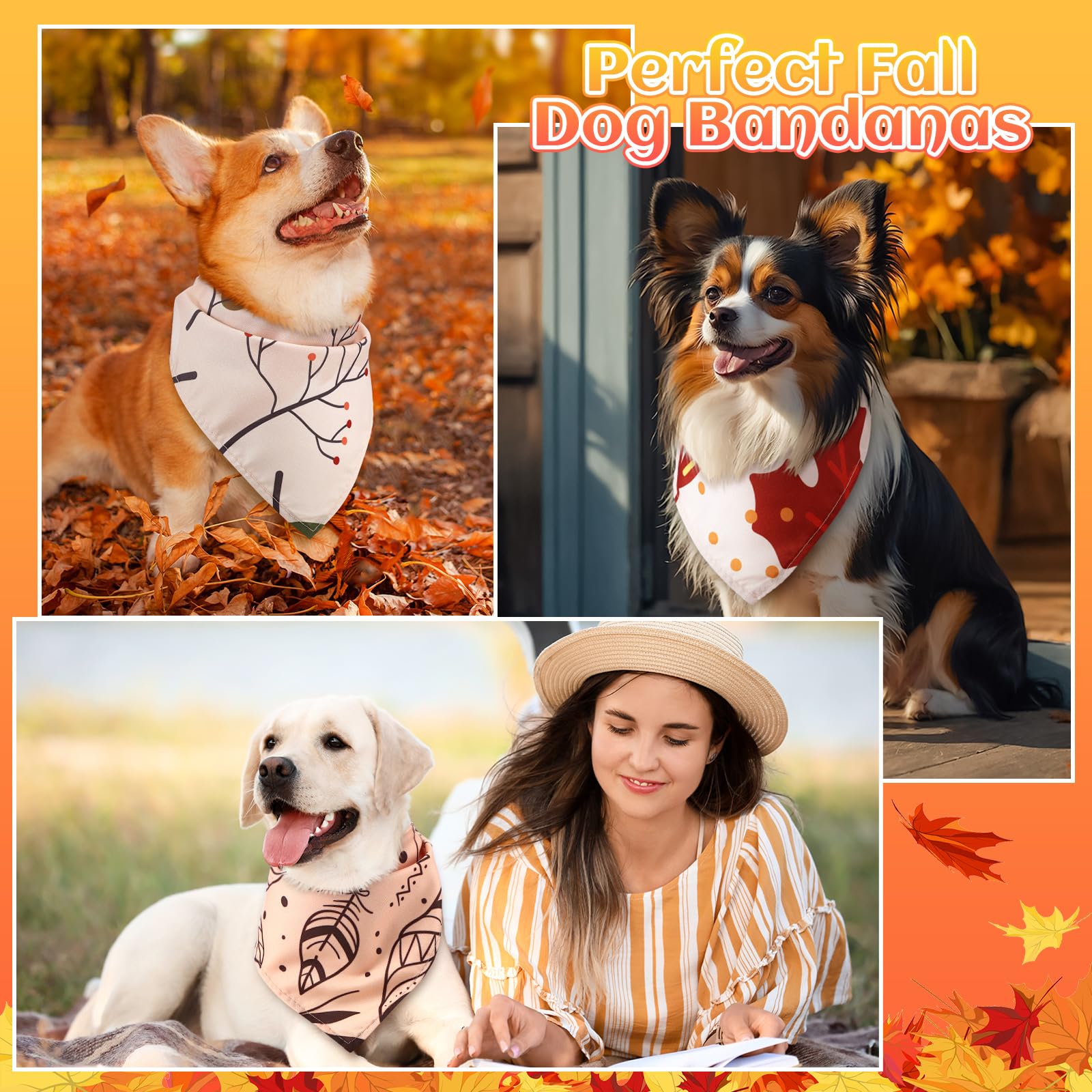 Huhumy 100 bandanas para perros, baberos para mascotas, coloridos pañuelos triangulares para perros medianos y grandes, primavera, verano, cumpleaños, decoración de disfraces (otoño)