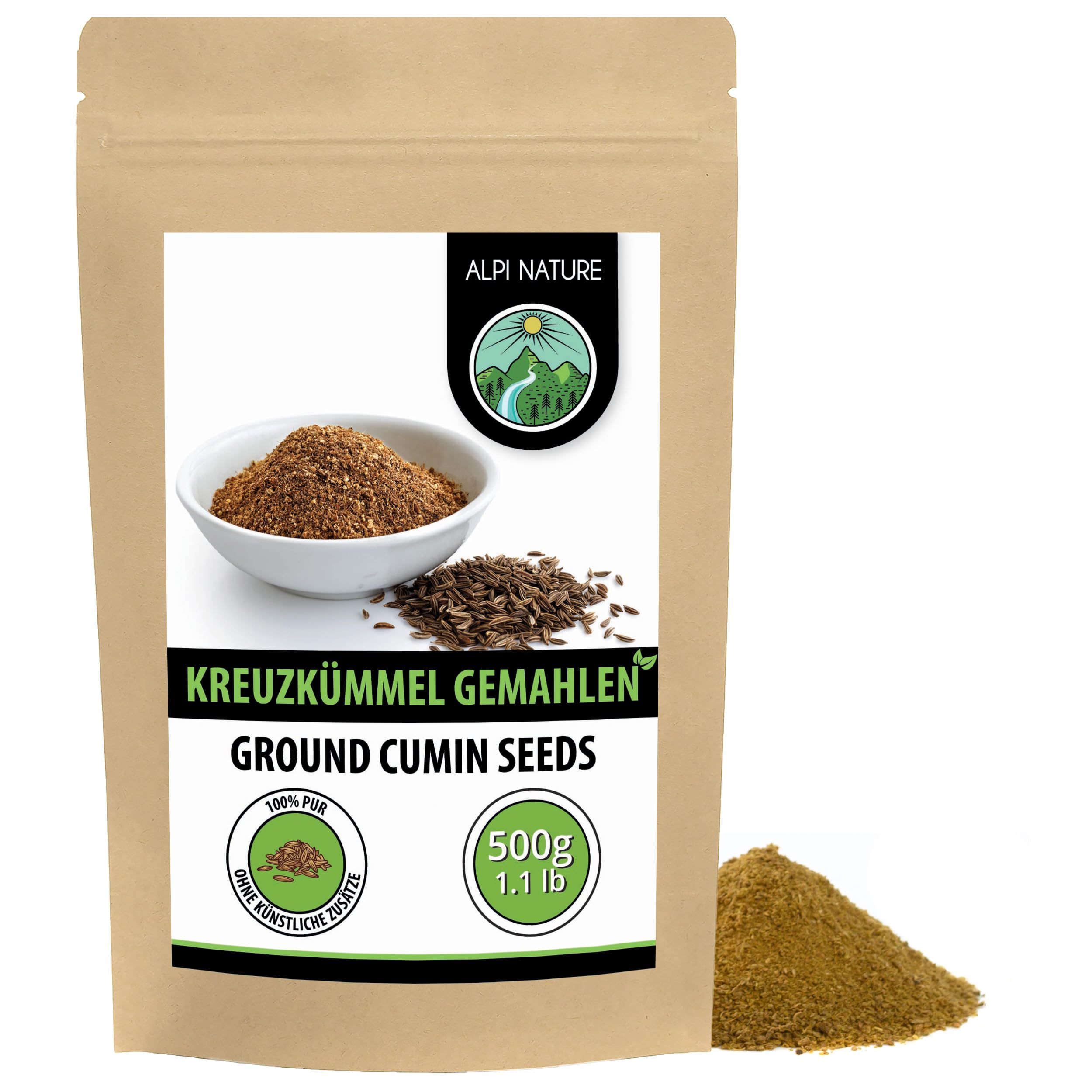 Alpi Nature Kreuzkümmel gemahlen 500g, Kreuzkümmelsamen gemahlen, Kreuzkümmel Pulver zum Kochen