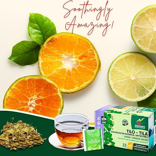 Miniatura 3 de Hanan - Té de tilo con hojas de naranja (Tilo con Naranja) - 25 bolsitas de té de hojas de tilo totalmente naturales de Perú - Tilo de hoja pequeña,