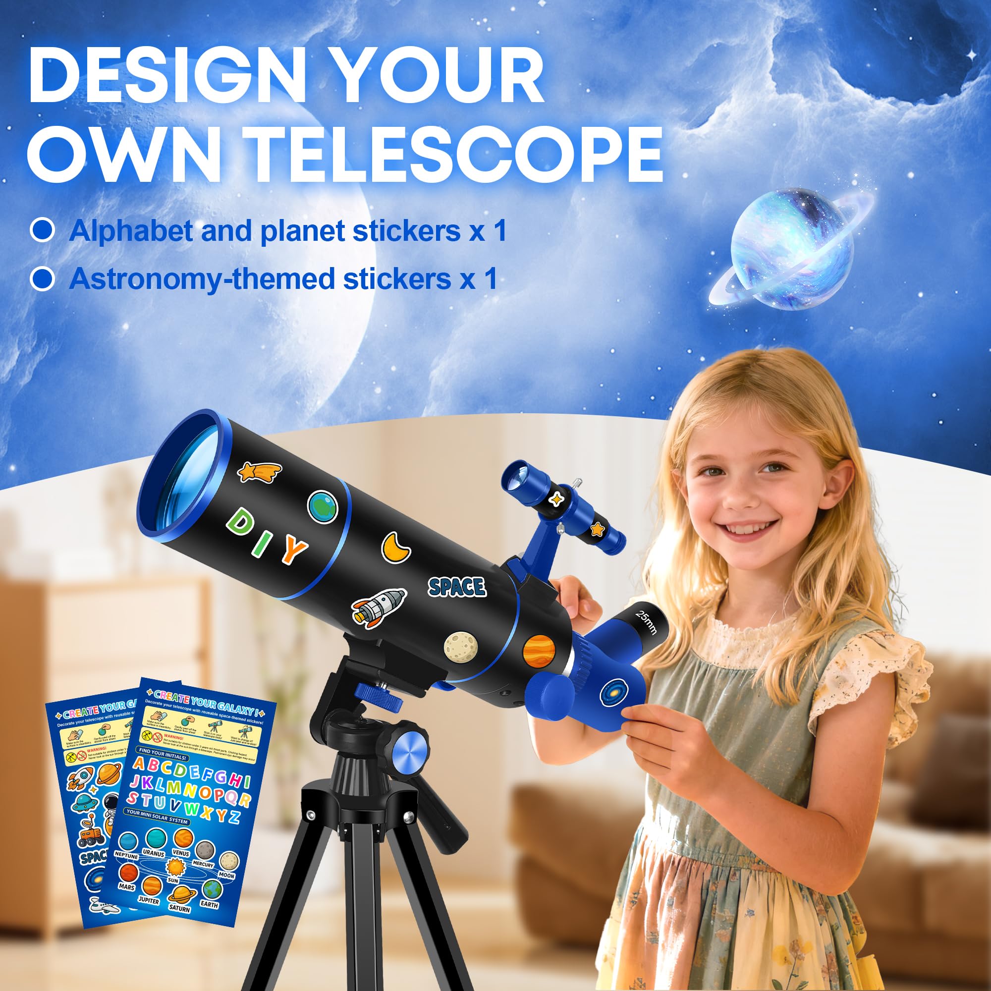 Dianfan Teleskop für Erwachsene Astronomie, 80mm Blende 500mm Teleskop für Kinder & Anfänger, Tragbares Telescope mit Rucksack, Telefon Adapter und Aufkleber