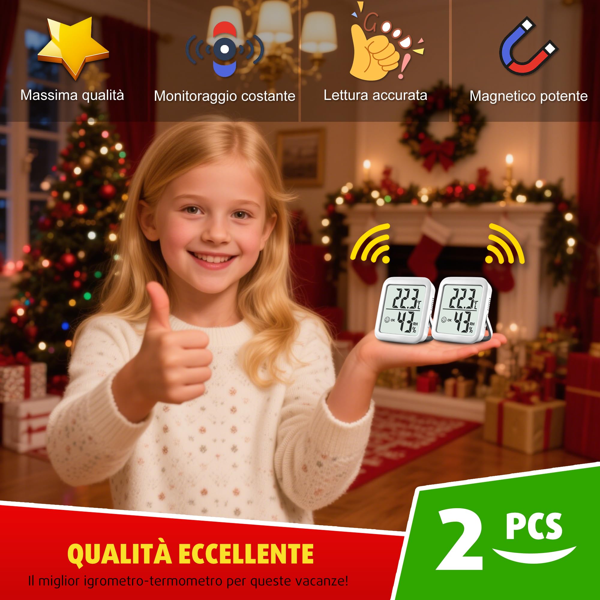 Termometro Ambiente Interno Igrometro Digitale 2 pezzi Monitor Temperatura Umidità per Casa Terrario Incubatrice Serra