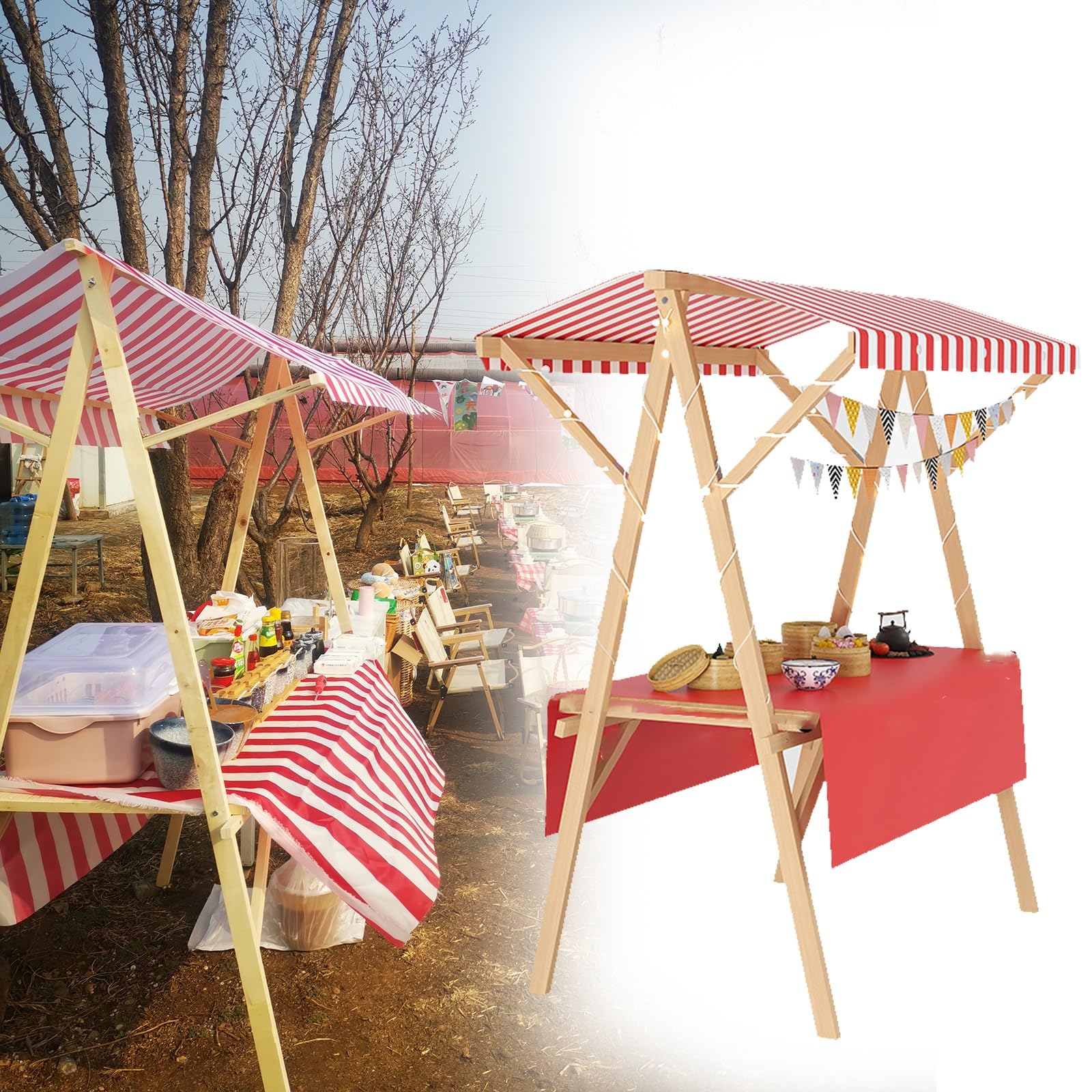 Marktstand, Imbisswagen Marktstand-Display Aus Holz, 120 X 60, 150 X 60, 180 X 60, Tragbarer Imbisswagen Mit Rädern Und Baldachin, Blumenwagen(No Wheels,150x60cm/59x23.6in)