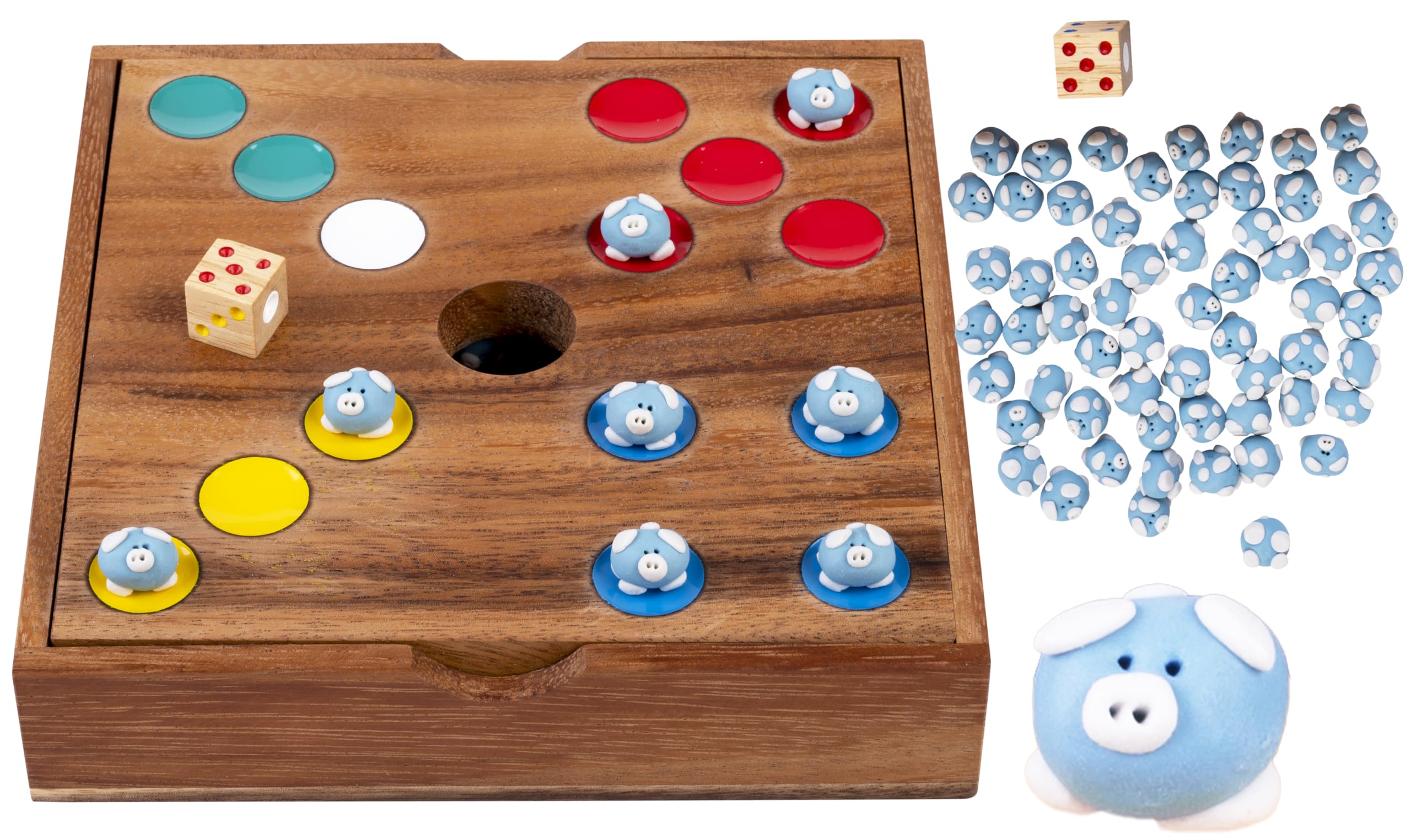 Engelhart - 350441 - Gioco del crollo dei maialini in ceramica – ecologico in legno – Gioco da tavolo per famiglie – Set con 60 maialini in ceramica – Dai 6 anni in su