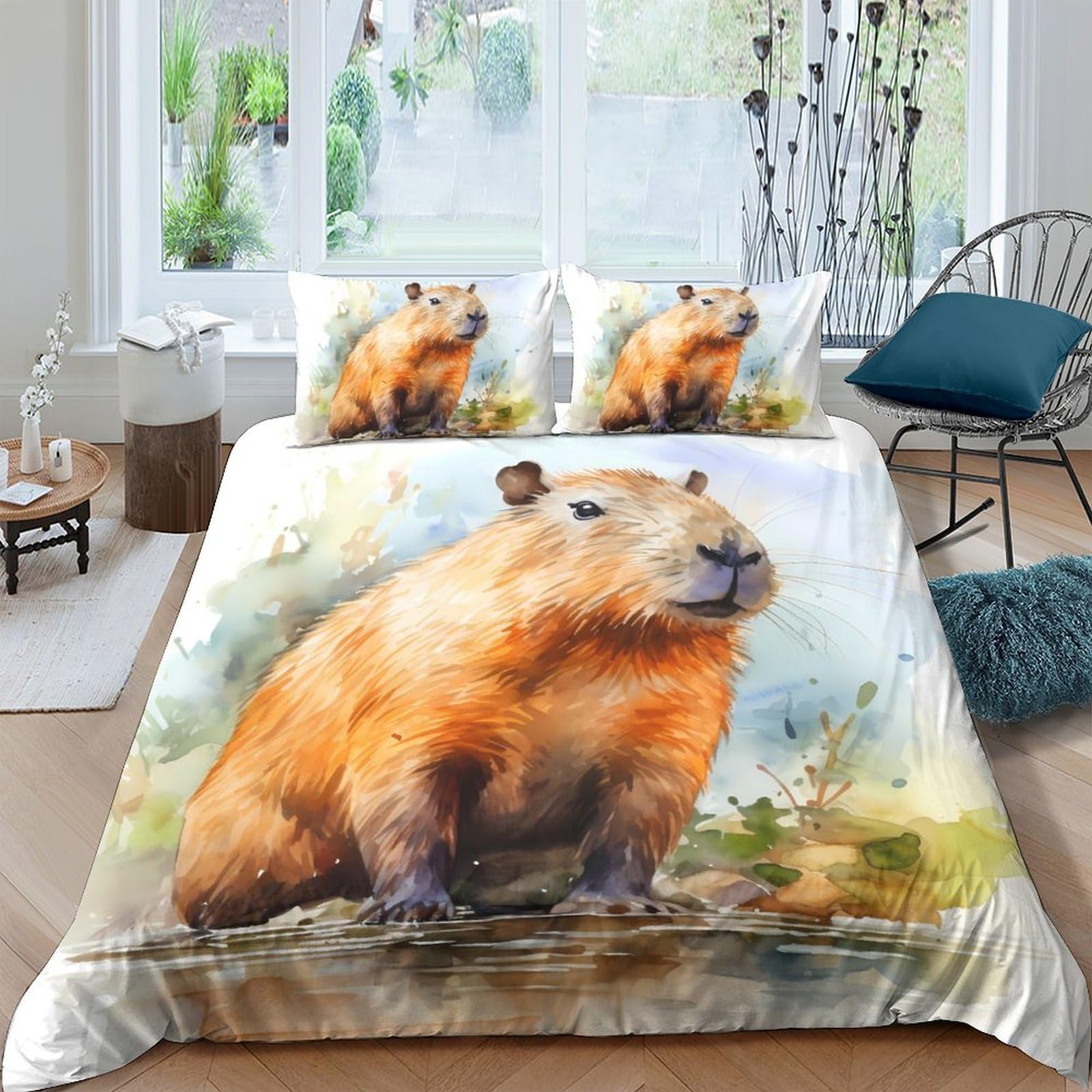 Ctjqhvkz Style-2 3D Printed Capybara Art Fitted Sheet Microfiber Soft Non-Slip Mattress Cover For Bedroom Guestroom Decorative Single（135X200cm）