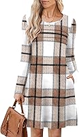 OFEFAN Women's Long Sleeve Tunic Sweater Dress with Pockets & Pleated Front - Fall Winter Casual Fashion