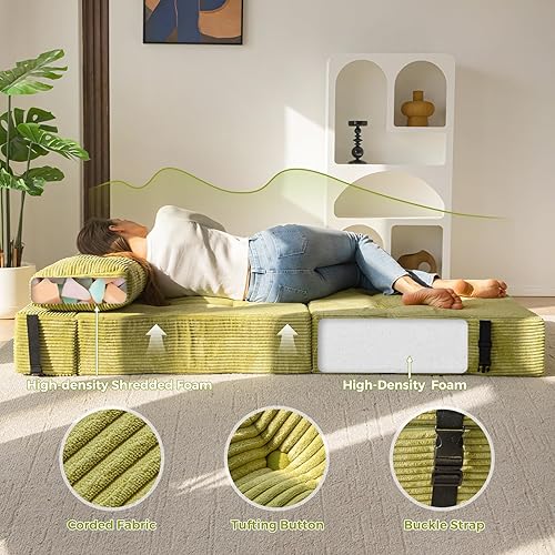 Miniatura 7 de MAXYOYO Sofá Cama Plegable, Sofá Cama Convertible con Espuma de Soporte de Alta Densidad, Silla Desplegable Portátil 4 en 1 que se Convierte en