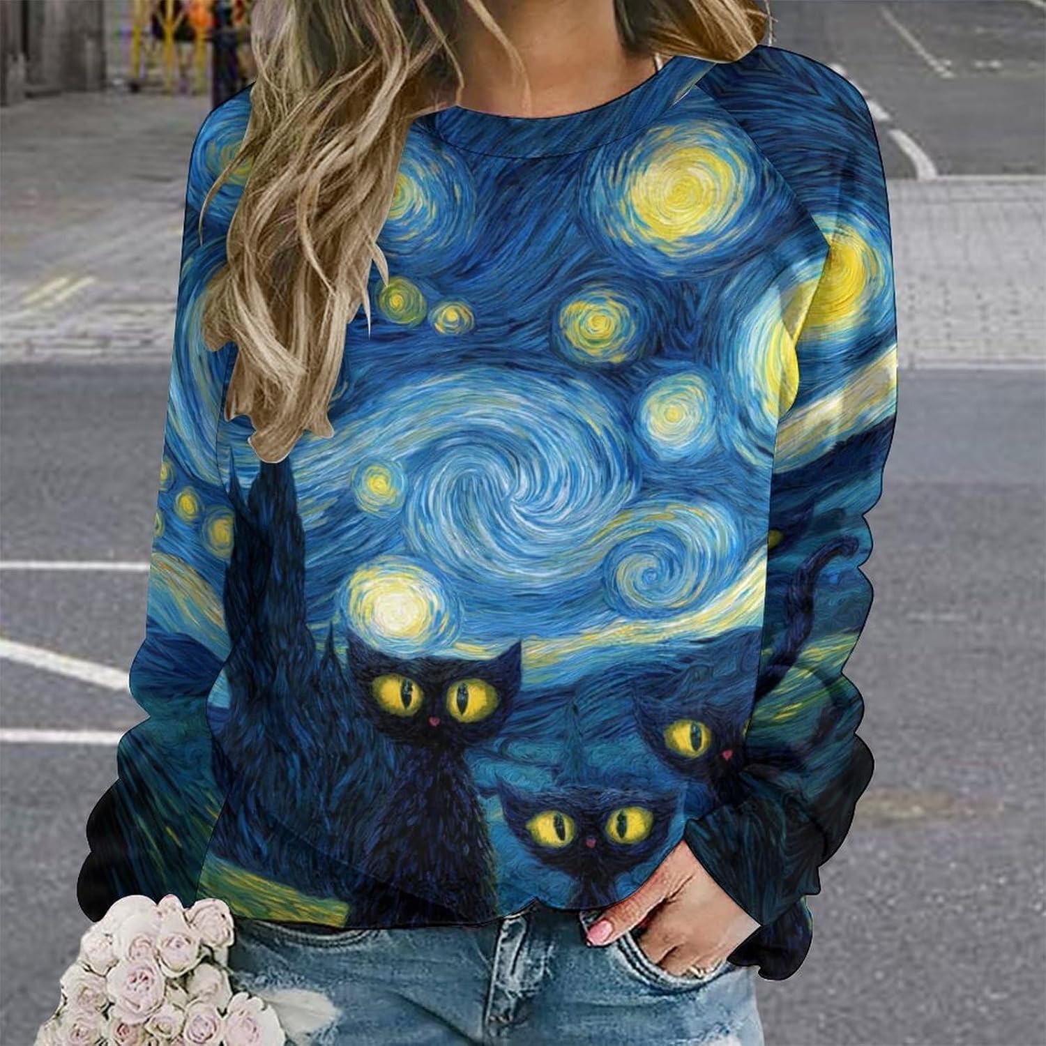 Sweatshirts for Women Starry Night Long Sleeve Casual Pullover - Image 2