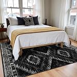 BESTSWEETIE Area Rug 8x10 for Living Room Southwest Washable Rugs Western Aztec Soft Low Pile Non Slip Print Pattern Indoor Carpet for Bedrooms Dining Room, Black