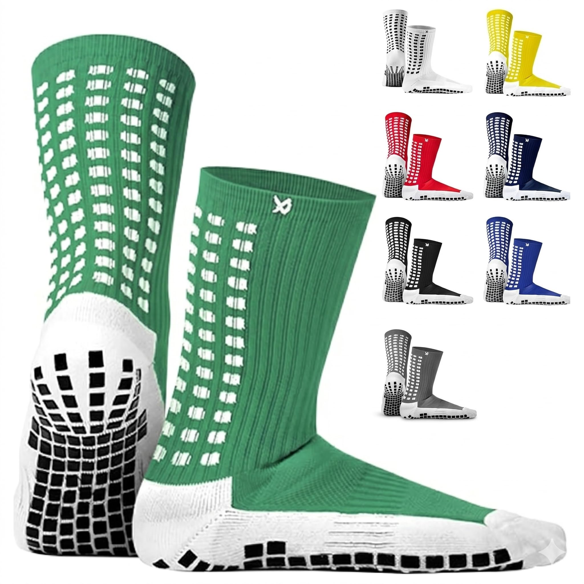 LUX Sports Soccer Grip Socks - Green Unisex Adult - Moisture-Wicking Compression & Non Slip Socks - Reinforced Padding for Football Boots - Dual Grips for Secure Fit & Soccer Equipment
