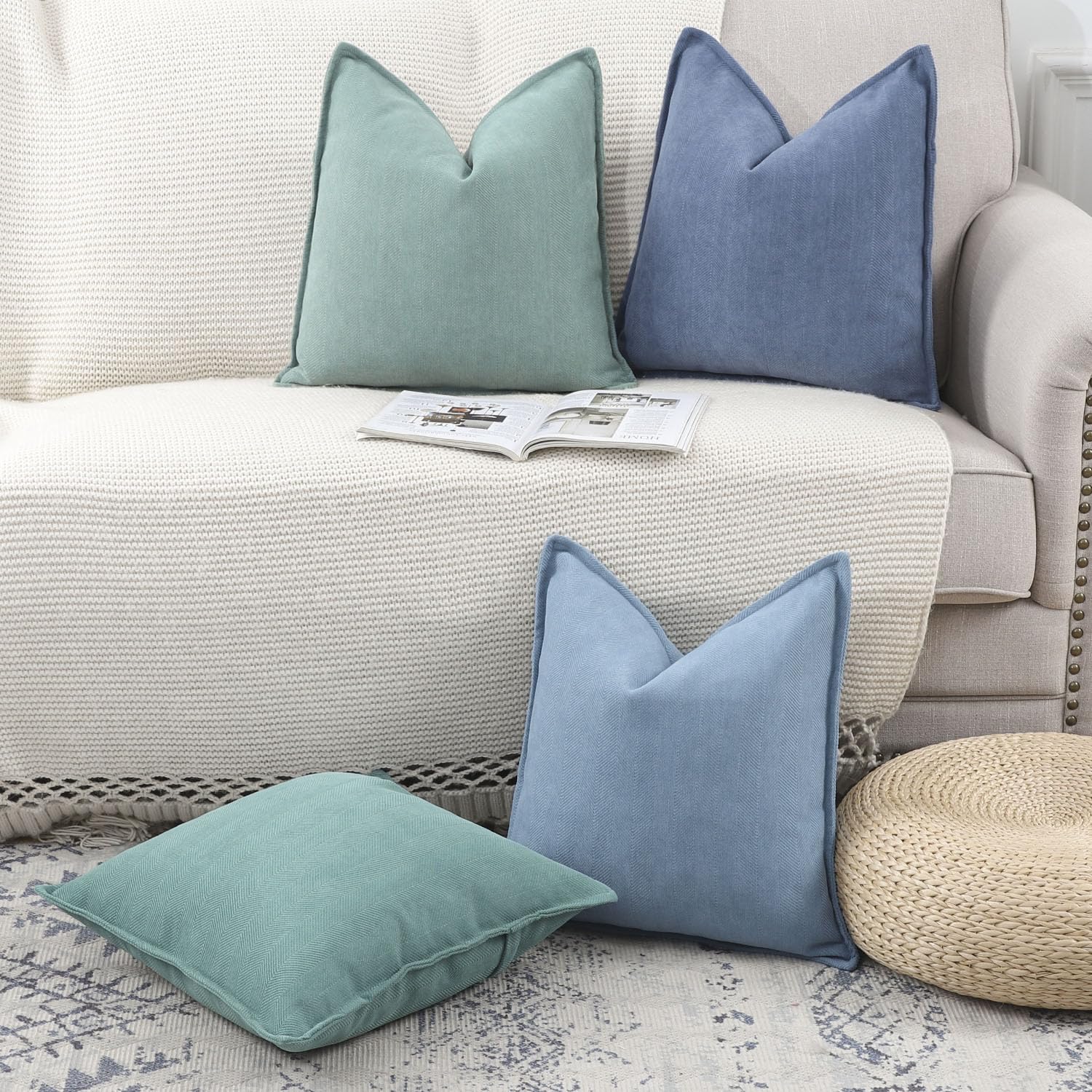 Atmosphera Copricuscino In Ciniglia Blu 40x40cm: Morbidezza E Stile Art Déco - 4