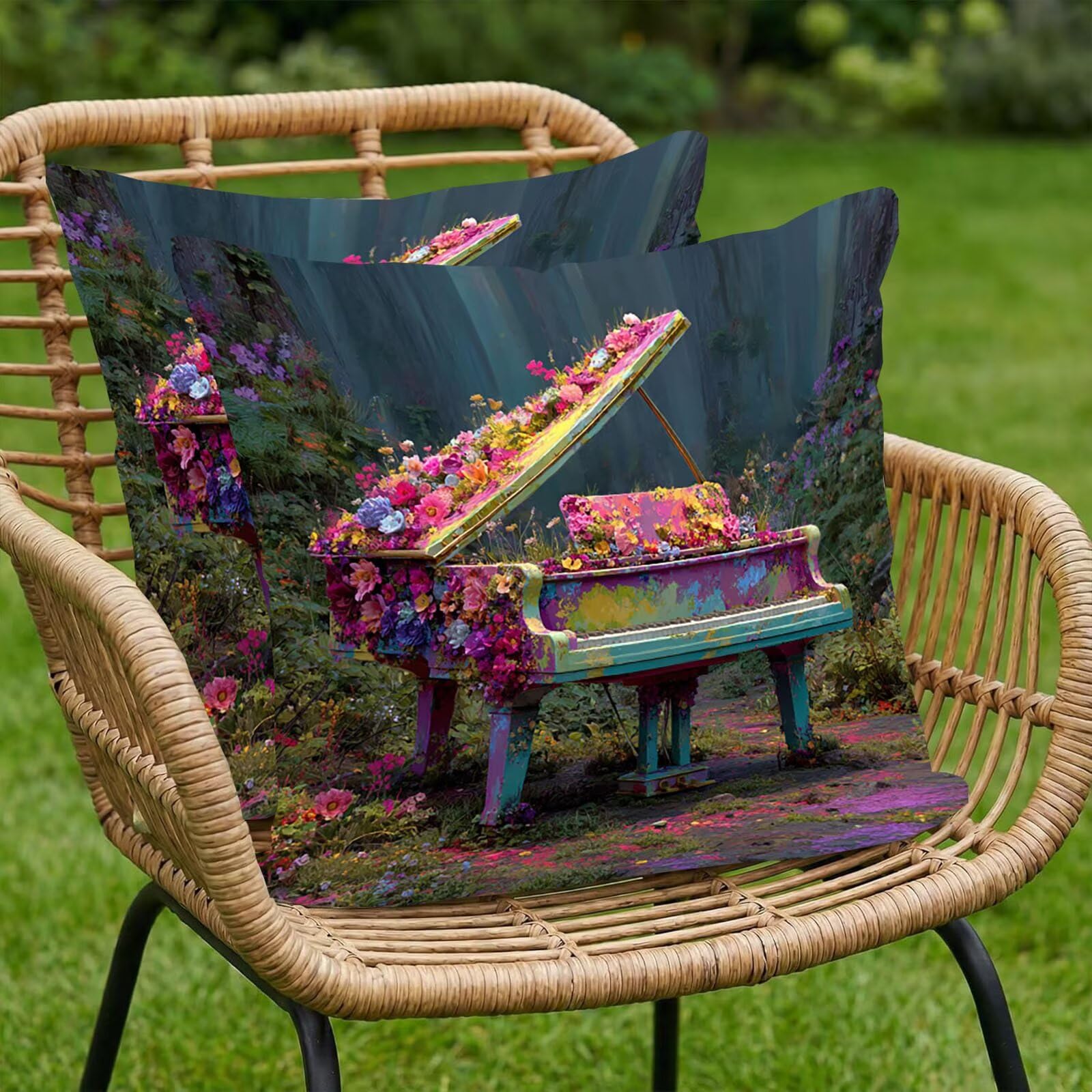 Kwiaty Zestaw 2 poszewek na poduszki Sofa Dekoracyjne Poszewki na poduszki Miękkie lniane poszewki na poduszki Luksusowy styl Sofa Sypialnia 60 x 60 cm Poszewki na poduszki na zewnątrz Fortepian 0P