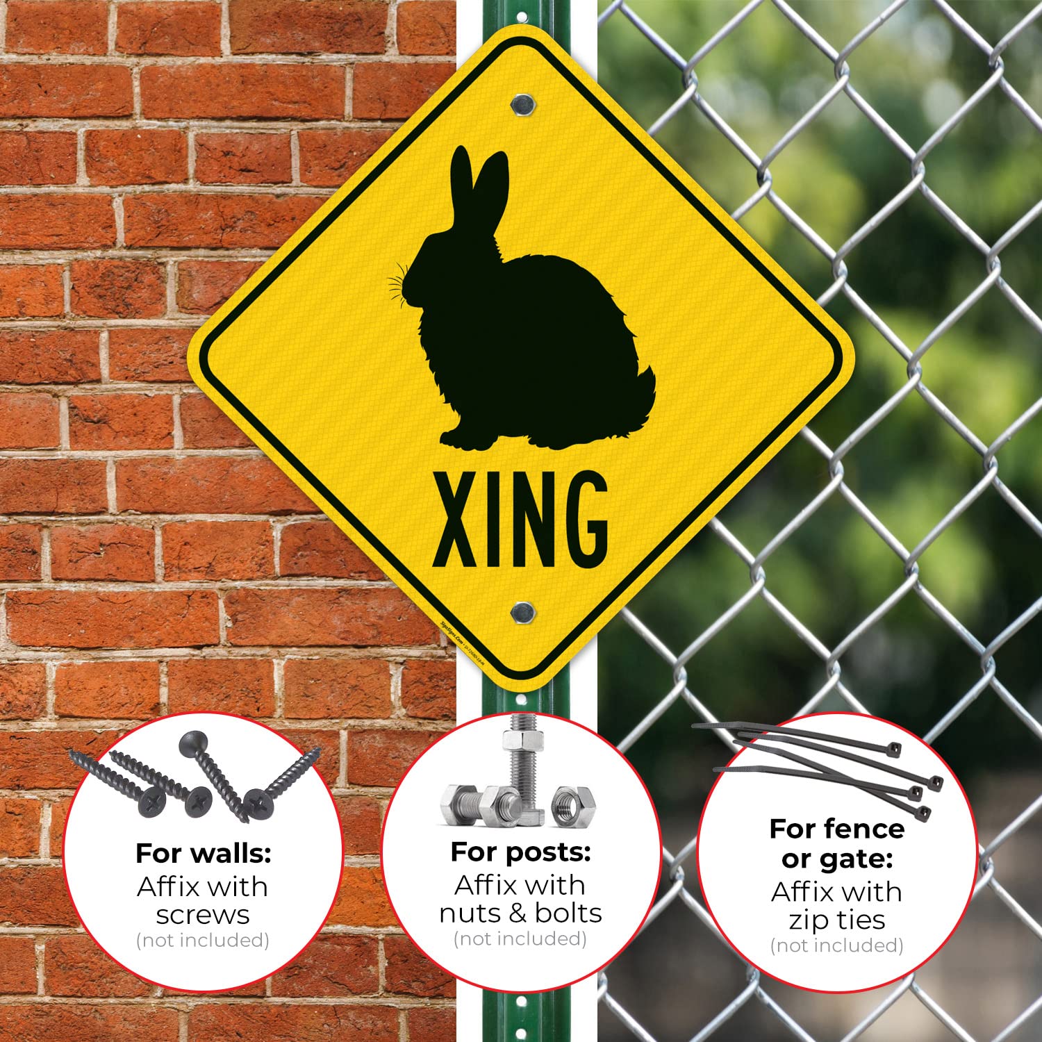 Bunny Crossing Sign, 18x18 Inches, 3M AEGP Reflective.063 Aluminum, Fade Resistant, Made in USA