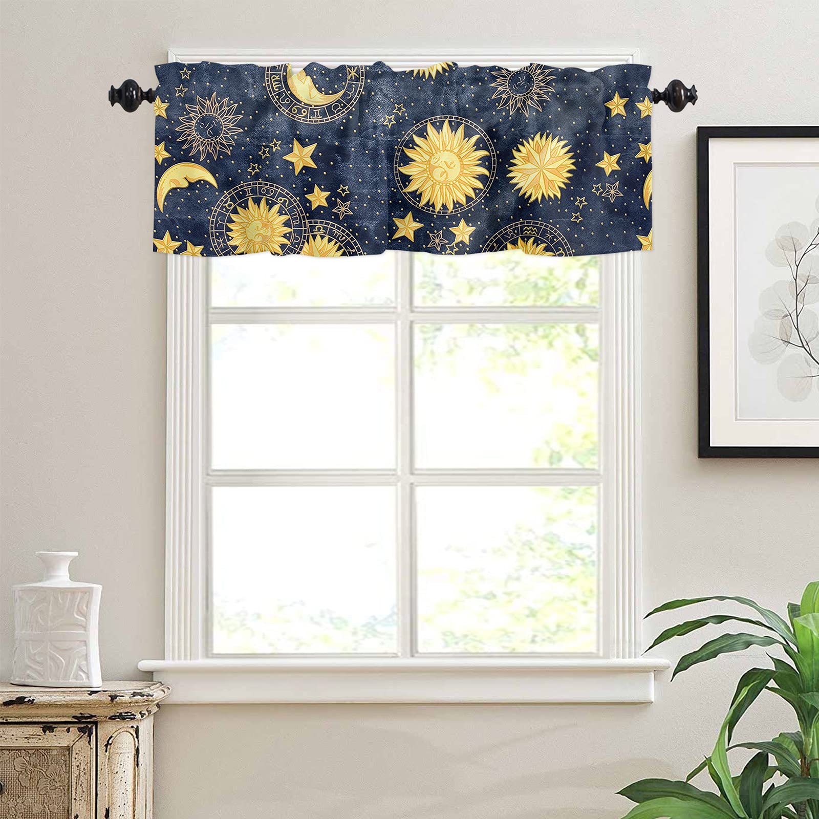 Universe Pattern Window Valance – 54" X 18" Polyester Rod Pocket Curtain For Kitchen, Living Room & Bedroom