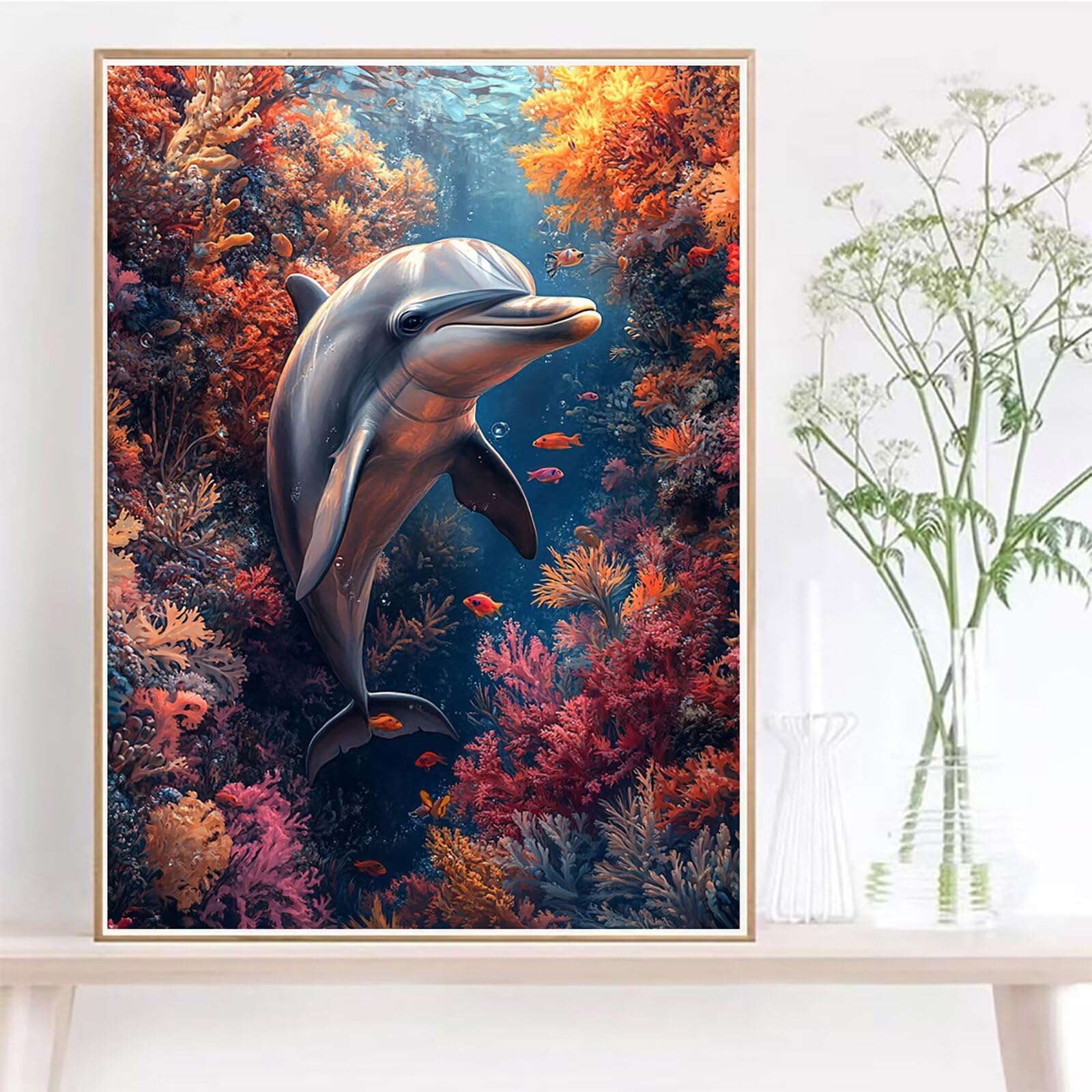 Malowanie numerami dla dorosłych delfin farba według numerów dziecko koralowy zestaw malarski na płótnie 60 x 90 pędzli zestaw farb akrylowych, DIY malowanie według numerów aktywność ręczna dla