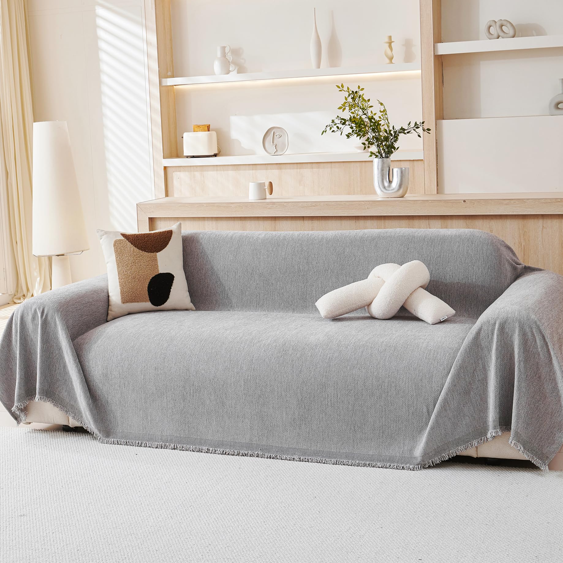 Manta grande 100% chenilla natural para sofá de 2 plazas, manta extra grande para sofás, manta suave de lujo para silla, sofá y cama, gris claro, 180 x 230 cm Global Recycled Standard Global Recycled Standard Global Recycled Standard