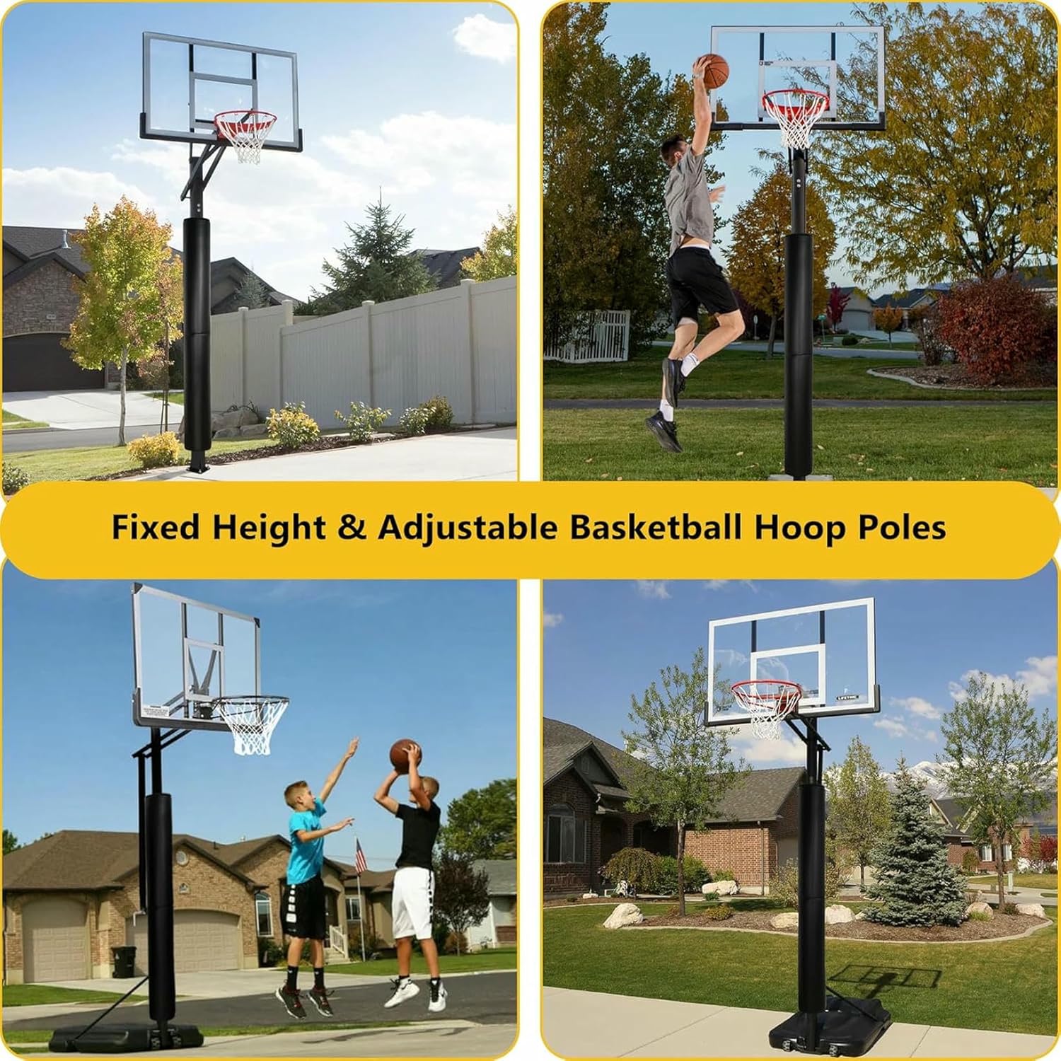 Tall Basketball Pole Pad, All-Weather Round Basketball Pole Padding Outdoor, Wrap-Around Protective Pads for Adjustable & Fixed Height Basketball Hoop Poles